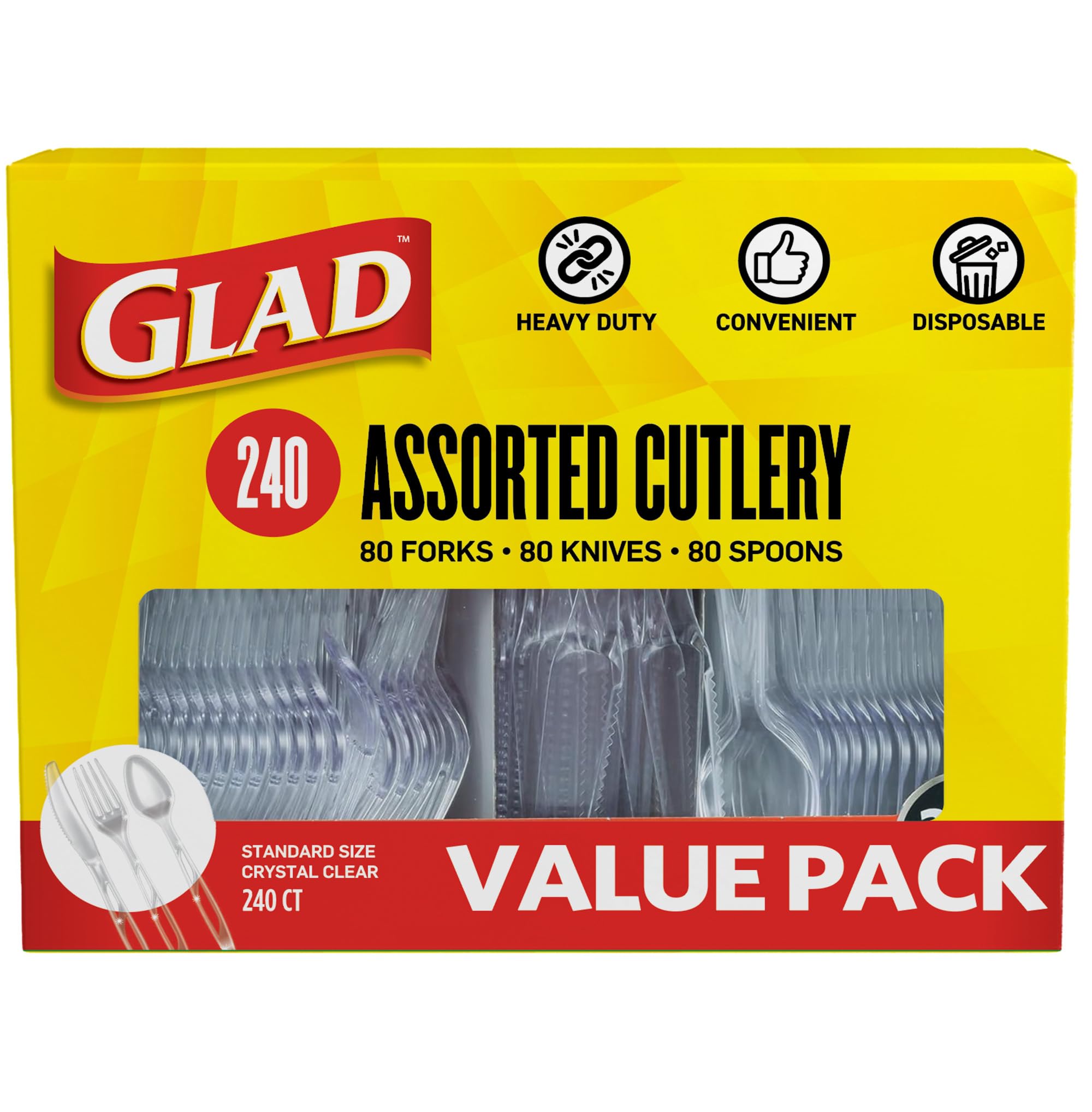 Glad Clear Disposable Cutlery Set, Forks Knives and Spoons, 240 - Product Imagery