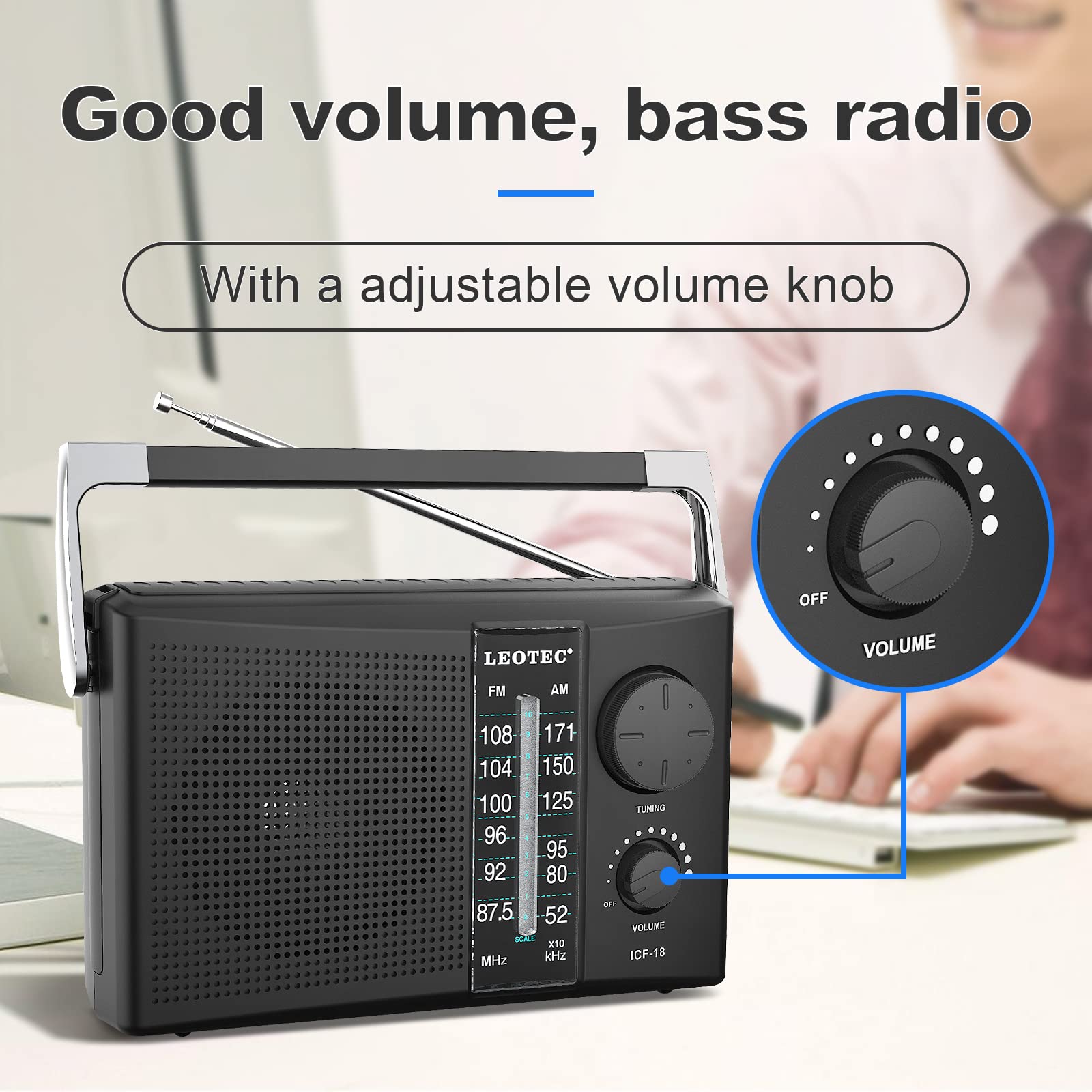 LEOTEC Portable AM FM Radio – AC or Battery