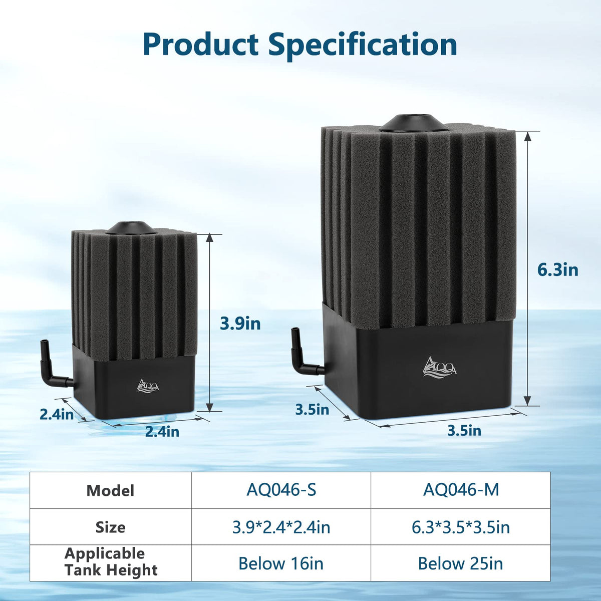 AQQA Aquarium Sponge Filter for 20 110 Gallon Submersible - AQQA Official Imagery - 7