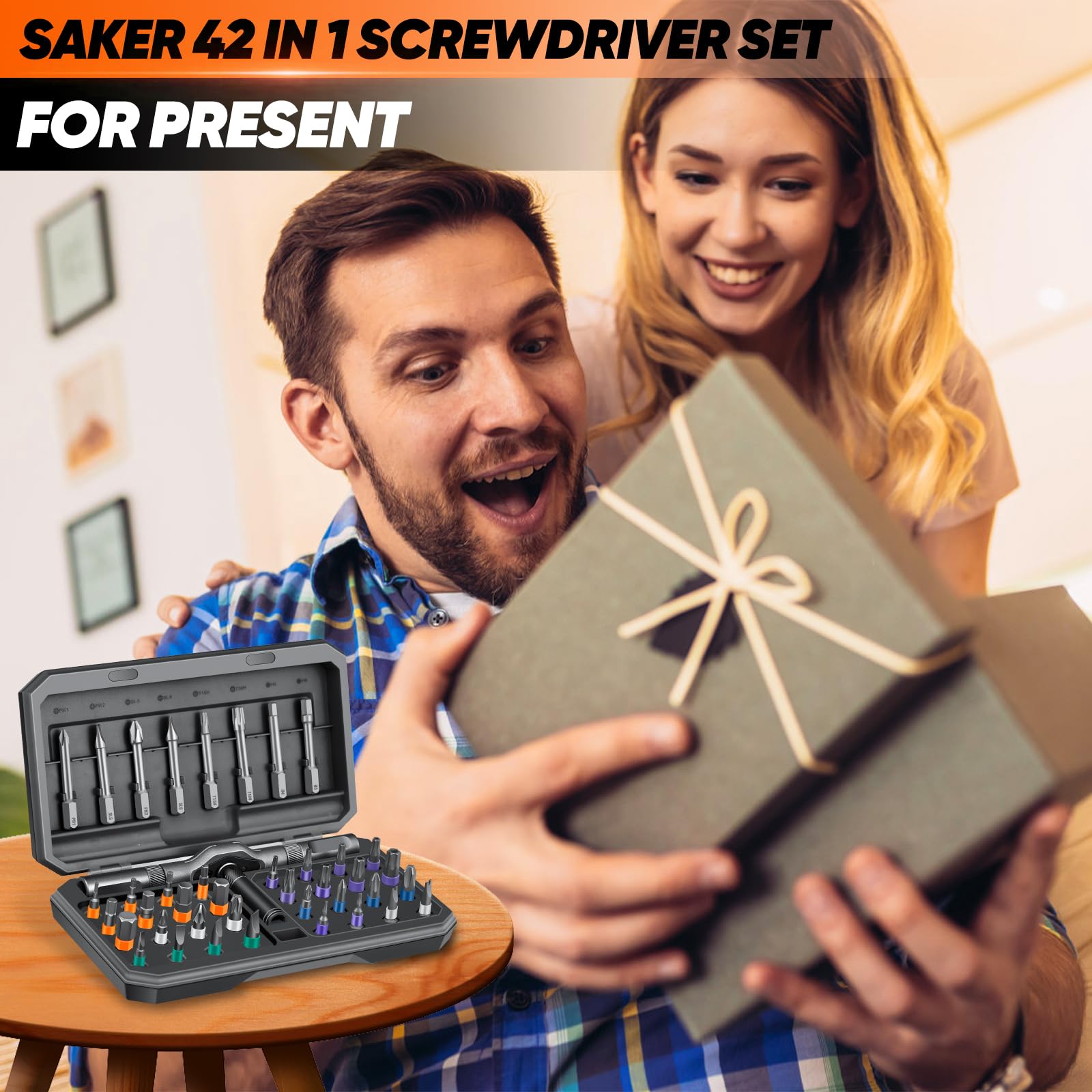 Saker 42-in-1 Magnetic Ratchet Screwdriver Set With T-Handle Grey by Saker - Angle View 3