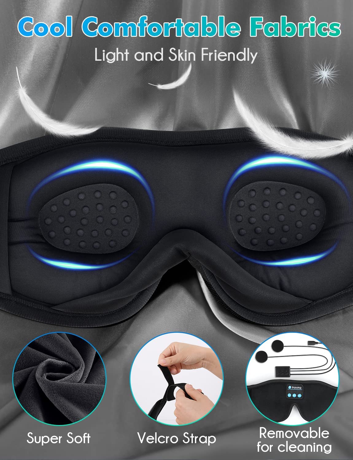 LC-dolida Sleep Mask with Bluetooth Headphones,Sleep Headphones B by LC-dolida - Angle View 5