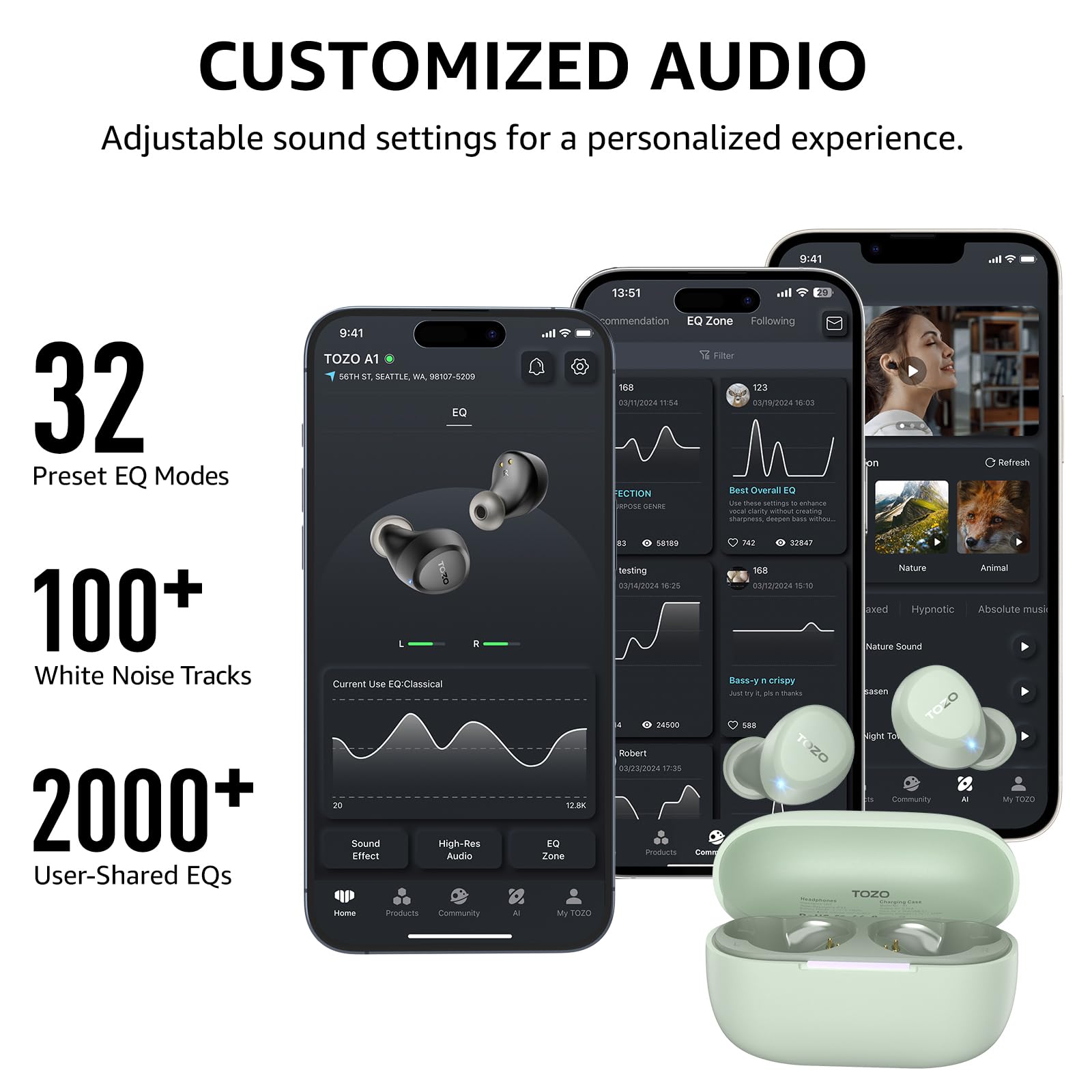 TOZO A1 Wireless Earbuds Bluetooth 5.3 Light Weight in Ear Headph - TOZO Official Product View 5