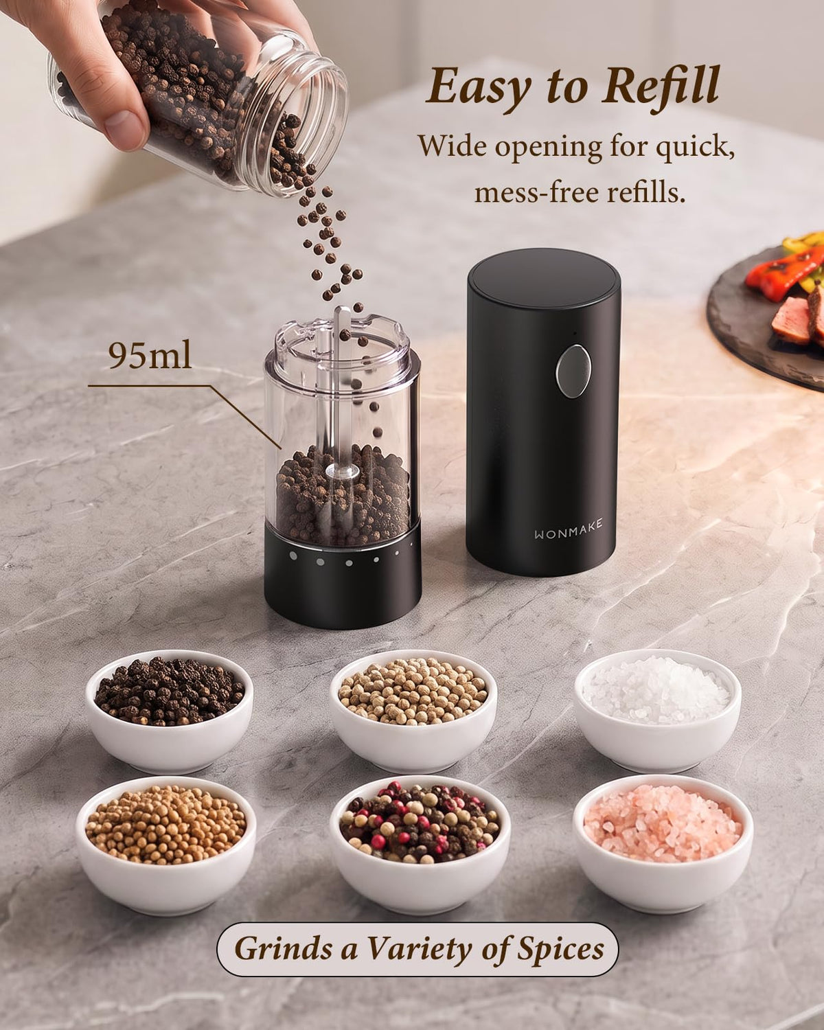 Electric Salt and Pepper Grinder Set Charging Base Automatic - WONMAKE Official Imagery - 7