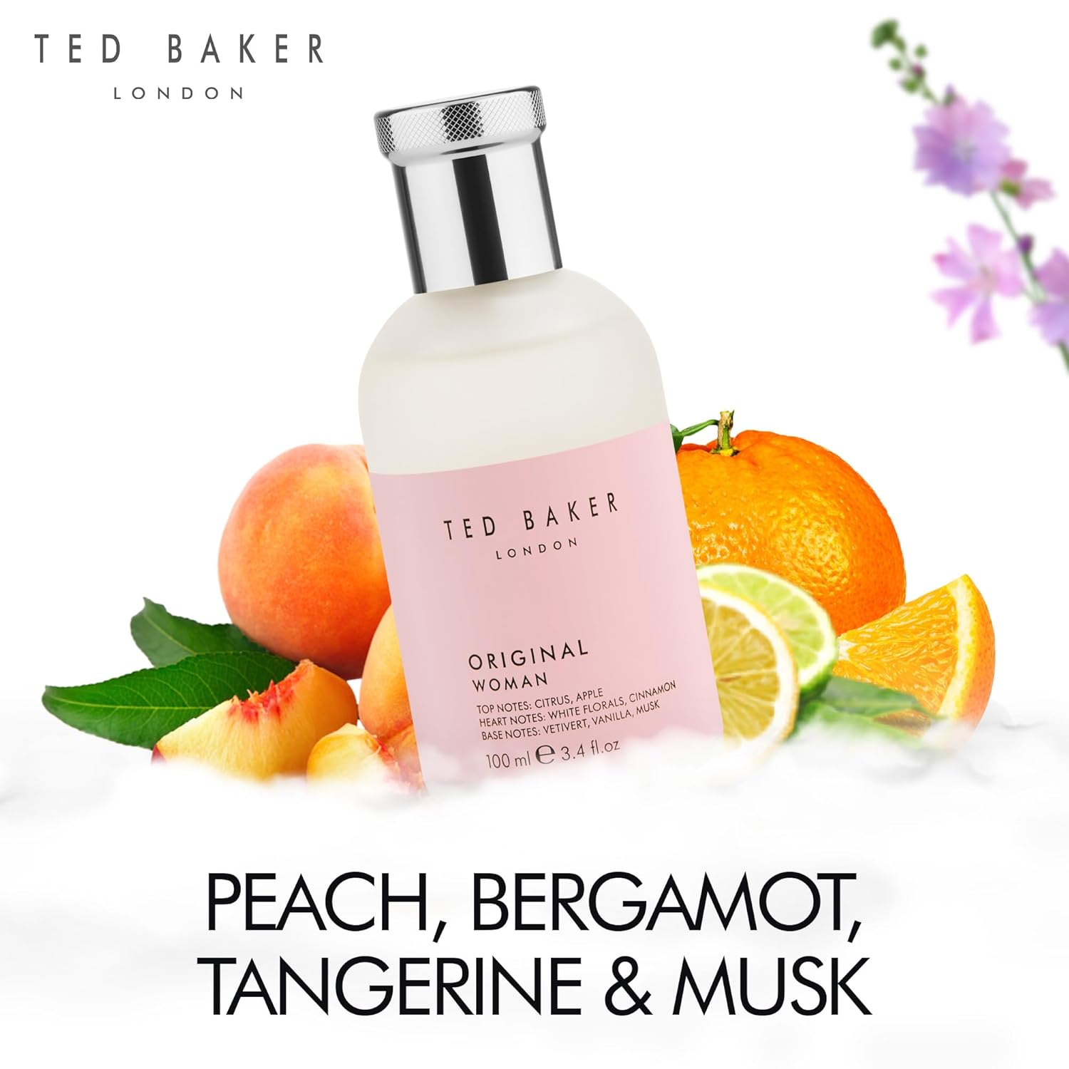 Ted Baker pink floral and fruity Eau de Toilette perfume for women with peach and bergamot notes.