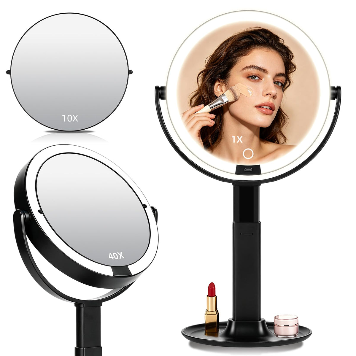 9 2 Sided Makeup Magnifying Mirror with Lights 1X - Qinxinmir Official Imagery - 1