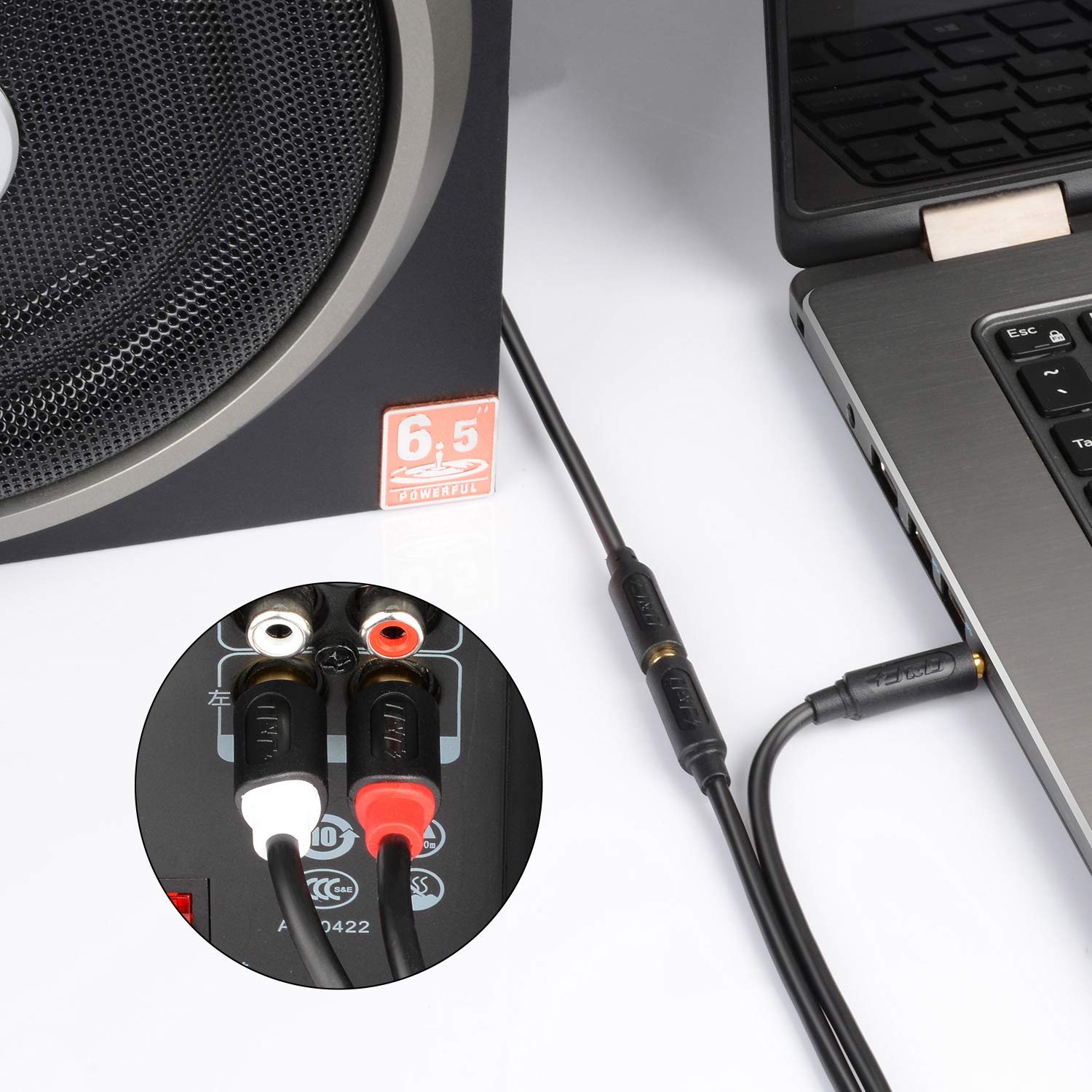 J&D 3.5mm to RCA Stereo Audio Cable, Gold Plated Audiowave Series by J&D - Angle View 6