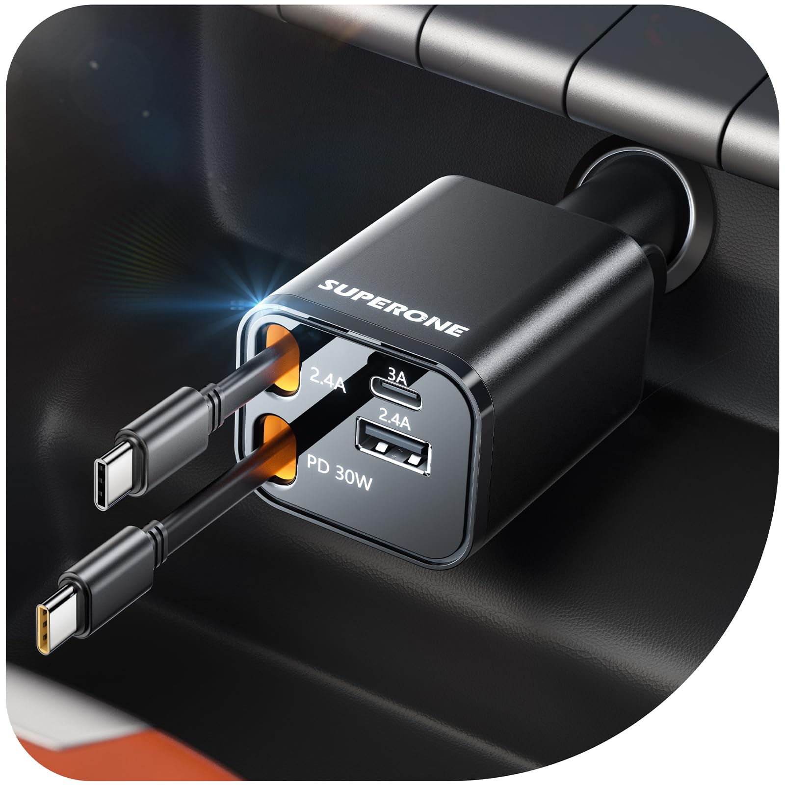 SUPERONE Retractable Car Charger, 6-Port   Car Charger USB C - SUPERONE Official Product View 10