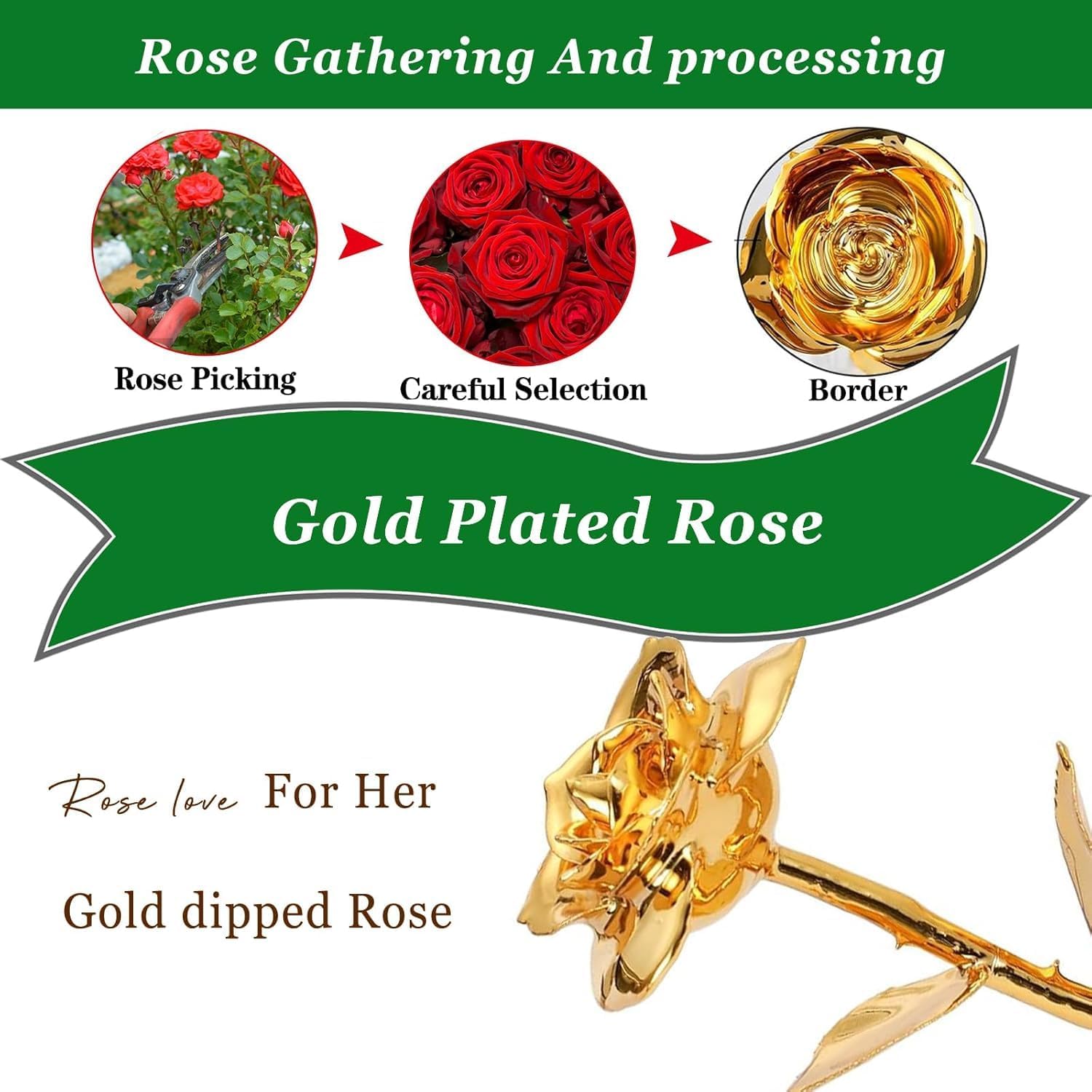 24K gold plated genuine rose from MNIEYU, beautifully dipped and preserved as a one-of-a-kind forever flower.