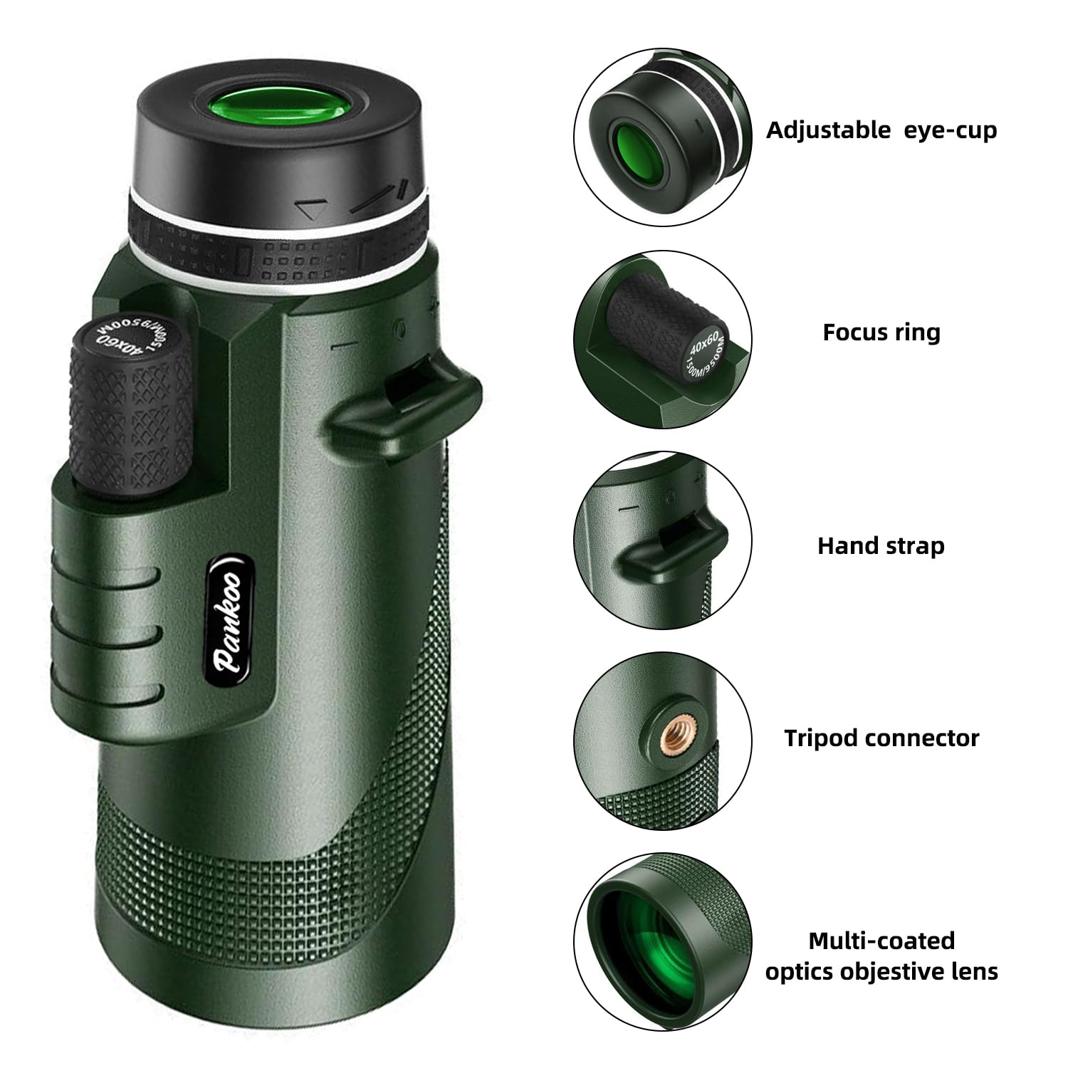 Pankoo 40X60 Monocular Telescope with Smartphone Holder& Tripod, by Pankoo - Angle View 2
