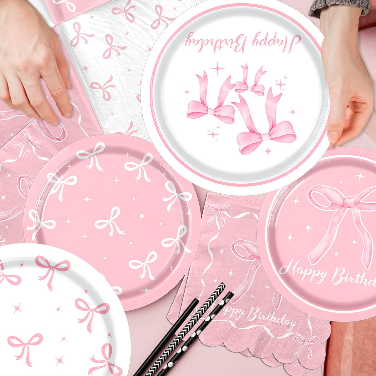 Pink Bow Birthday Party Supplies Serve 24 Coquette Birthday - Pymurod Official Imagery - 3