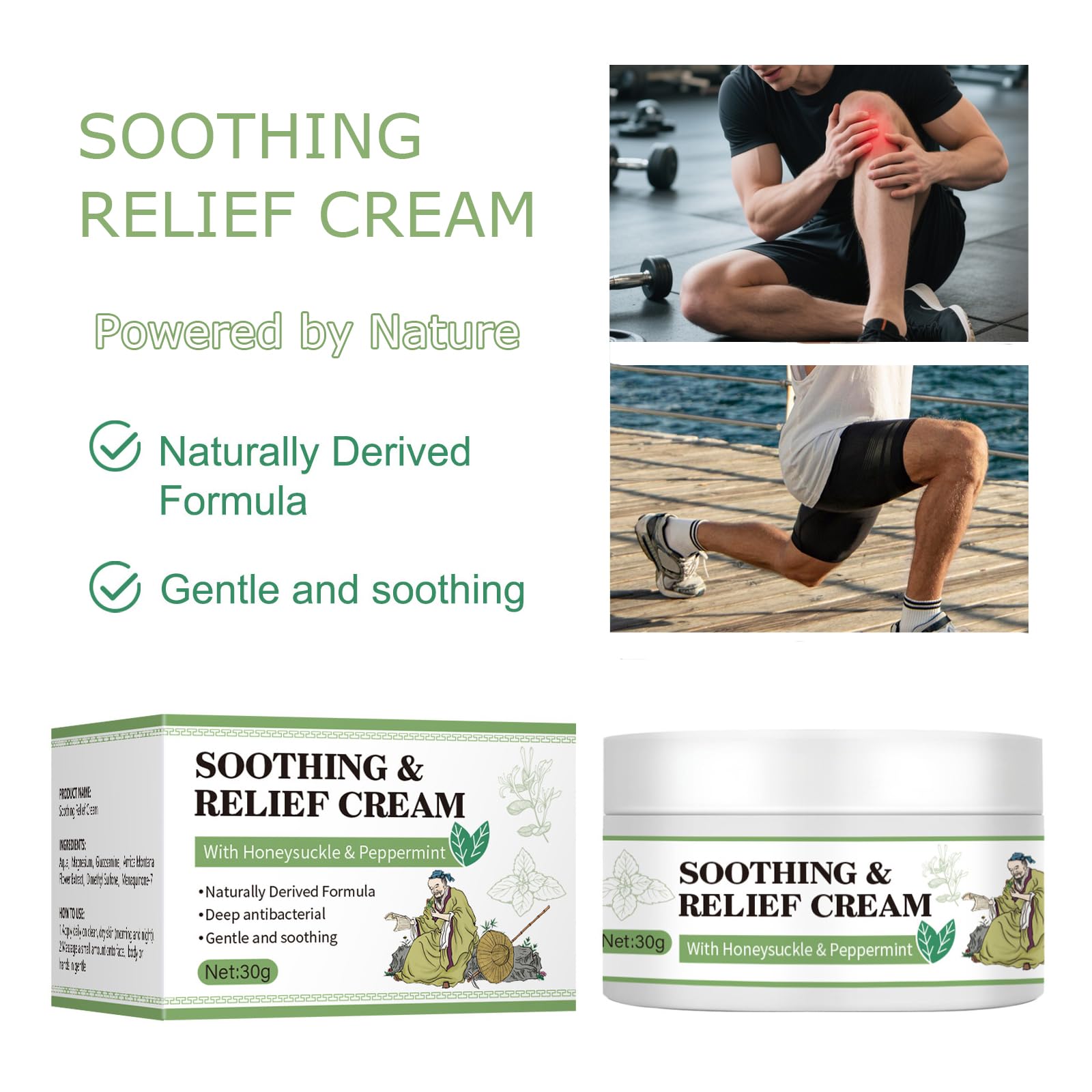LFuTPm Smoothing Relief Cream with honeysuckle, arnica, and MSM in a 1oz jar, designed to hydrate and soothe skin.