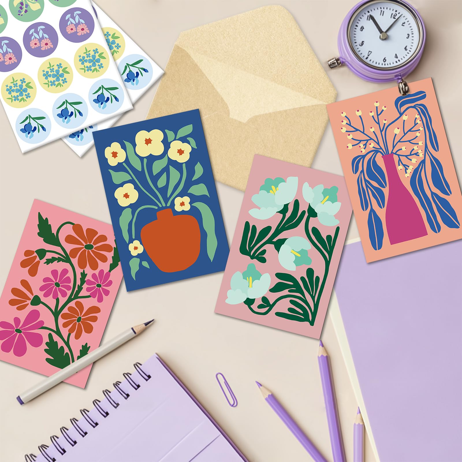 Bablira 24-Pack Floral Greeting Cards with Envelopes