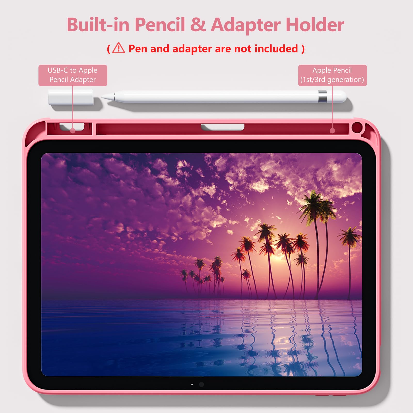 Wenlaty watermelon pink iPad case for 11th and 10th Gen models, portable electronic device cover with slim design.