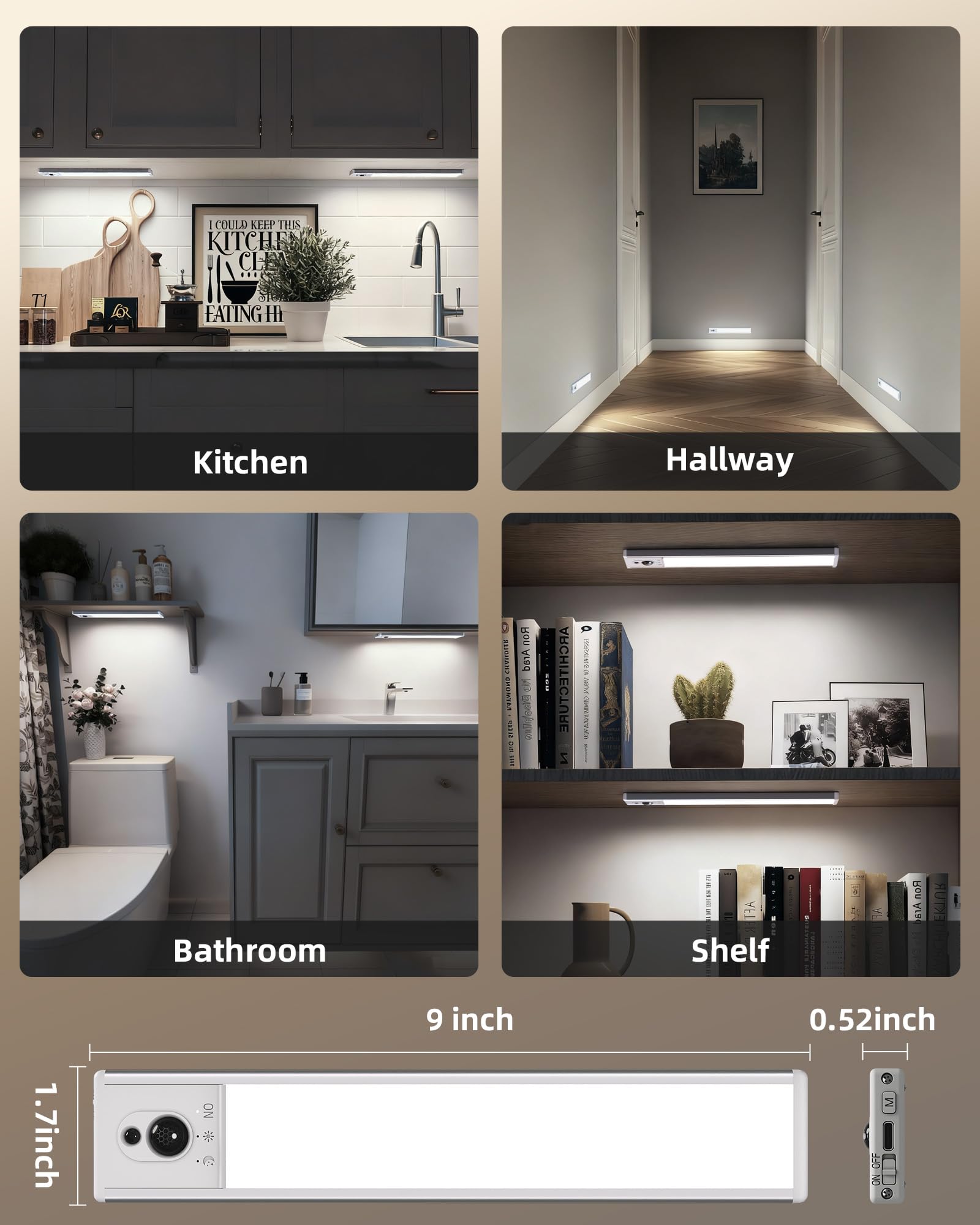 EZVALO 5-Pack Under Cabinet Lighting, 2400mAh Motion Sensor Light - EZVALO Official Product View 8