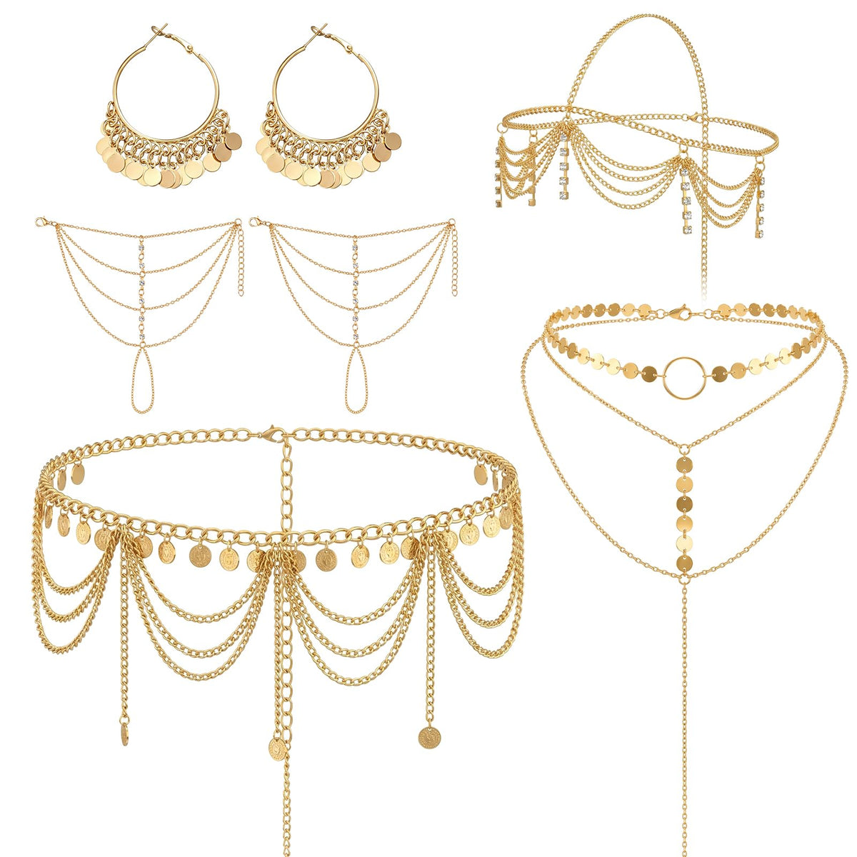 Quelay 5 Pcs Belly Dance Jewelry Set for Women Gold Head - Quelay Official Imagery - 1