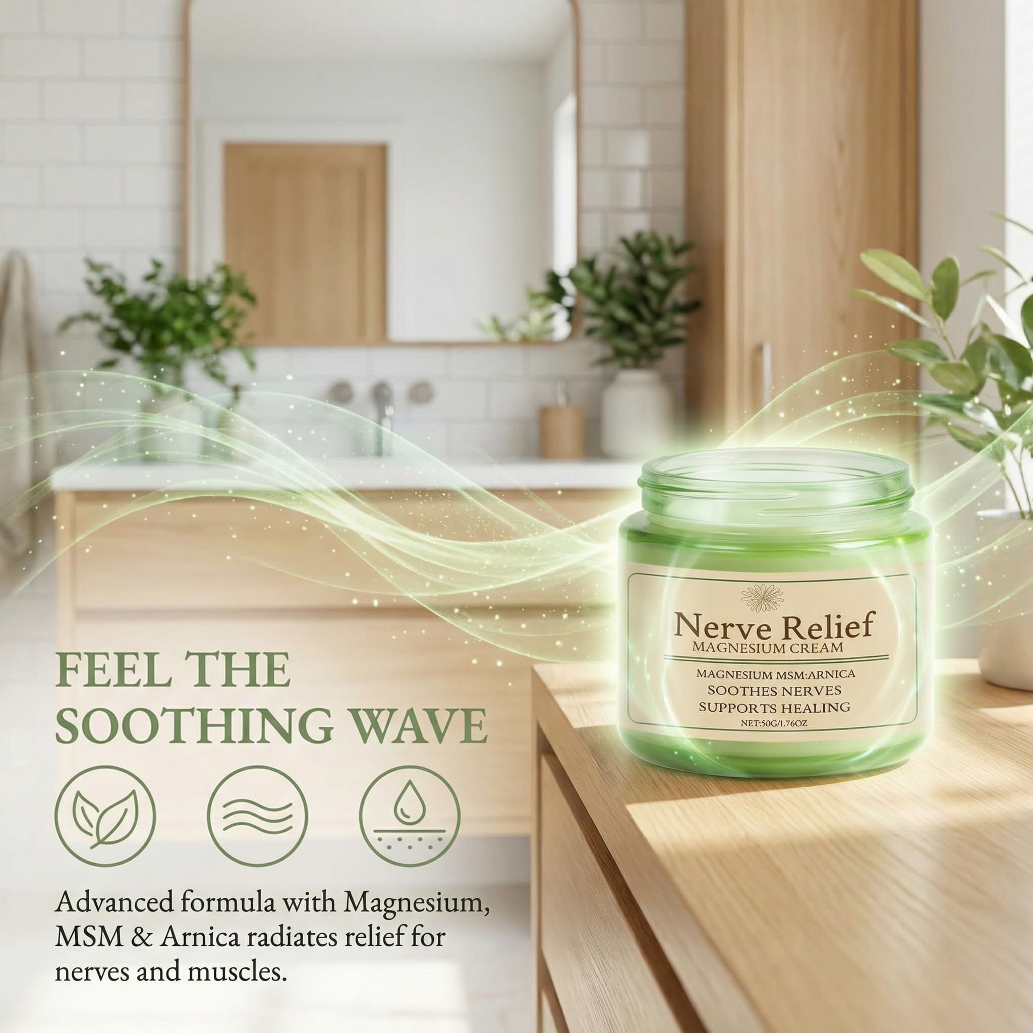 Elefair magnesium cream moisturizer for muscle and nerve relief, shown in a tub with smooth cream texture.