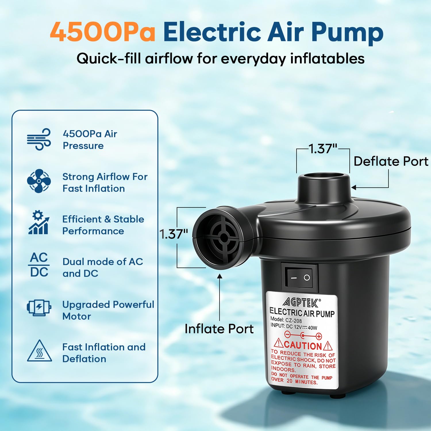 AGPTEK Electric Air Pump for Inflatables,110V AC &12V DC Inflator Defl - View 2