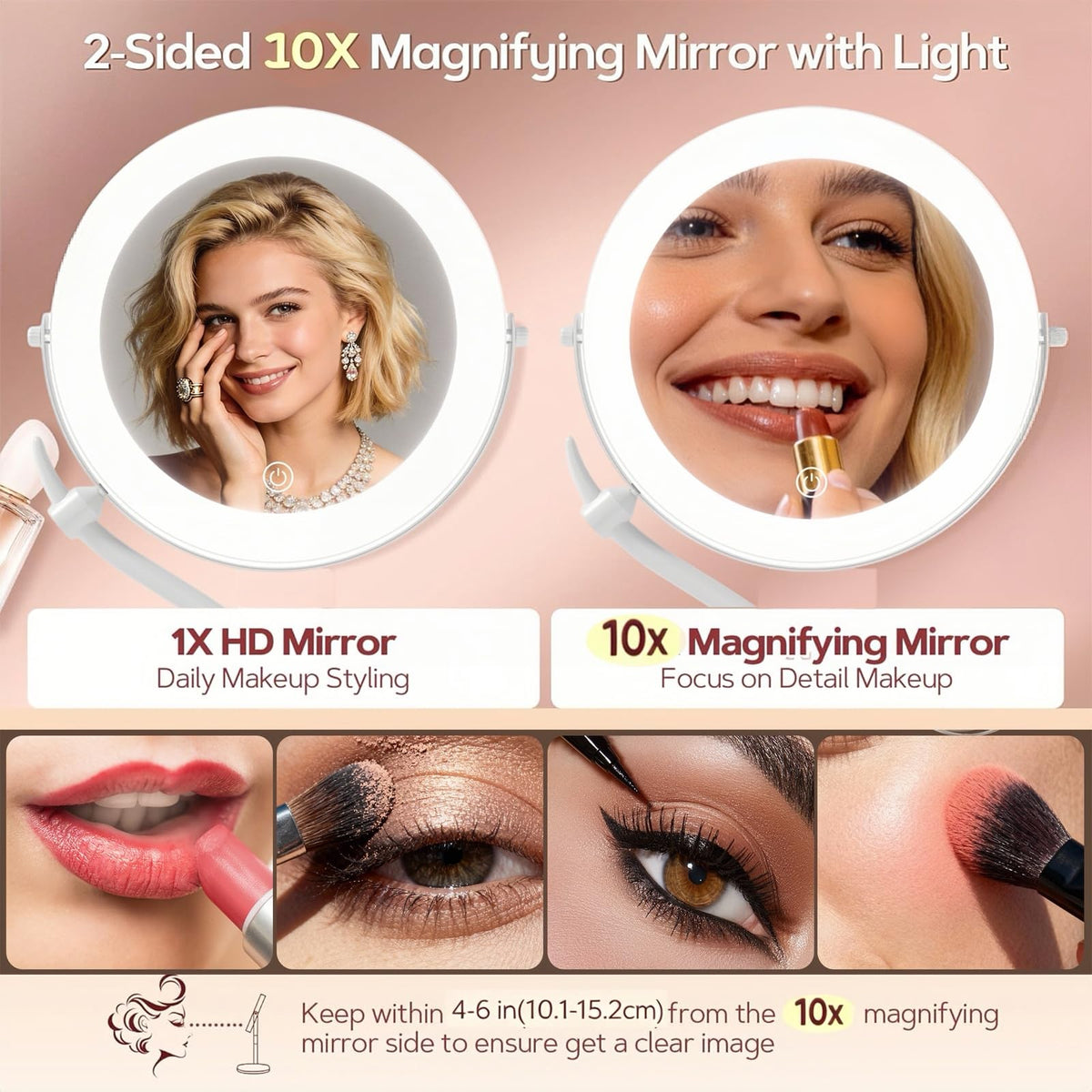 11 8 Makeup Mirror Rechargeable Vanity Mirror with 3 Lights - DEXHOM Official Imagery - 4