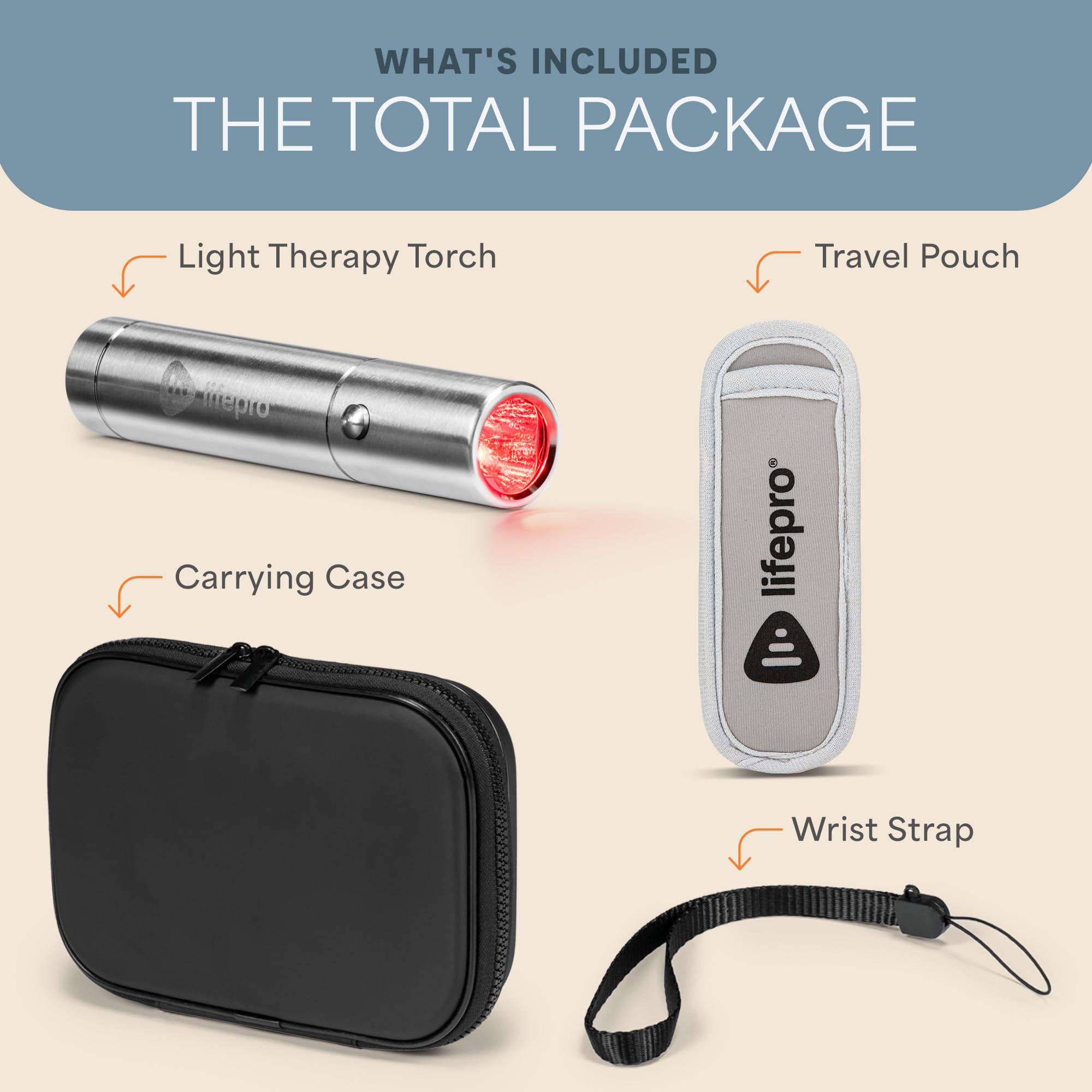 LifePro Lumicure red light therapy wand handheld massager with a sleek red light therapy torch for skin and muscle treatment.