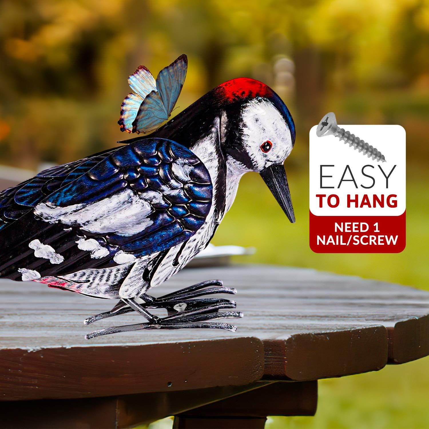 Shefio Metal Woodpecker bird figurine, garden decorative statue, lifelike bird sculpture for backyard or garden decor.