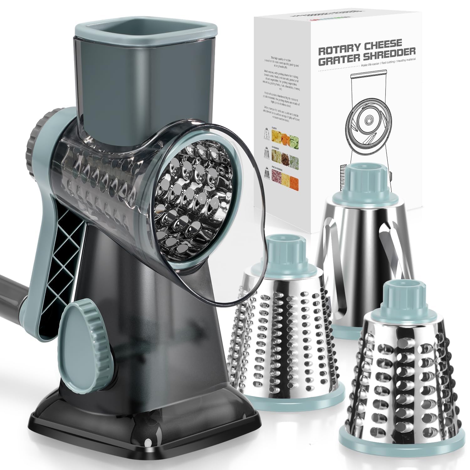 KEOUKE Rotary Cheese Grater Hand Crank Transparent - Shredder Sli - KEOUKE Official Product View 1
