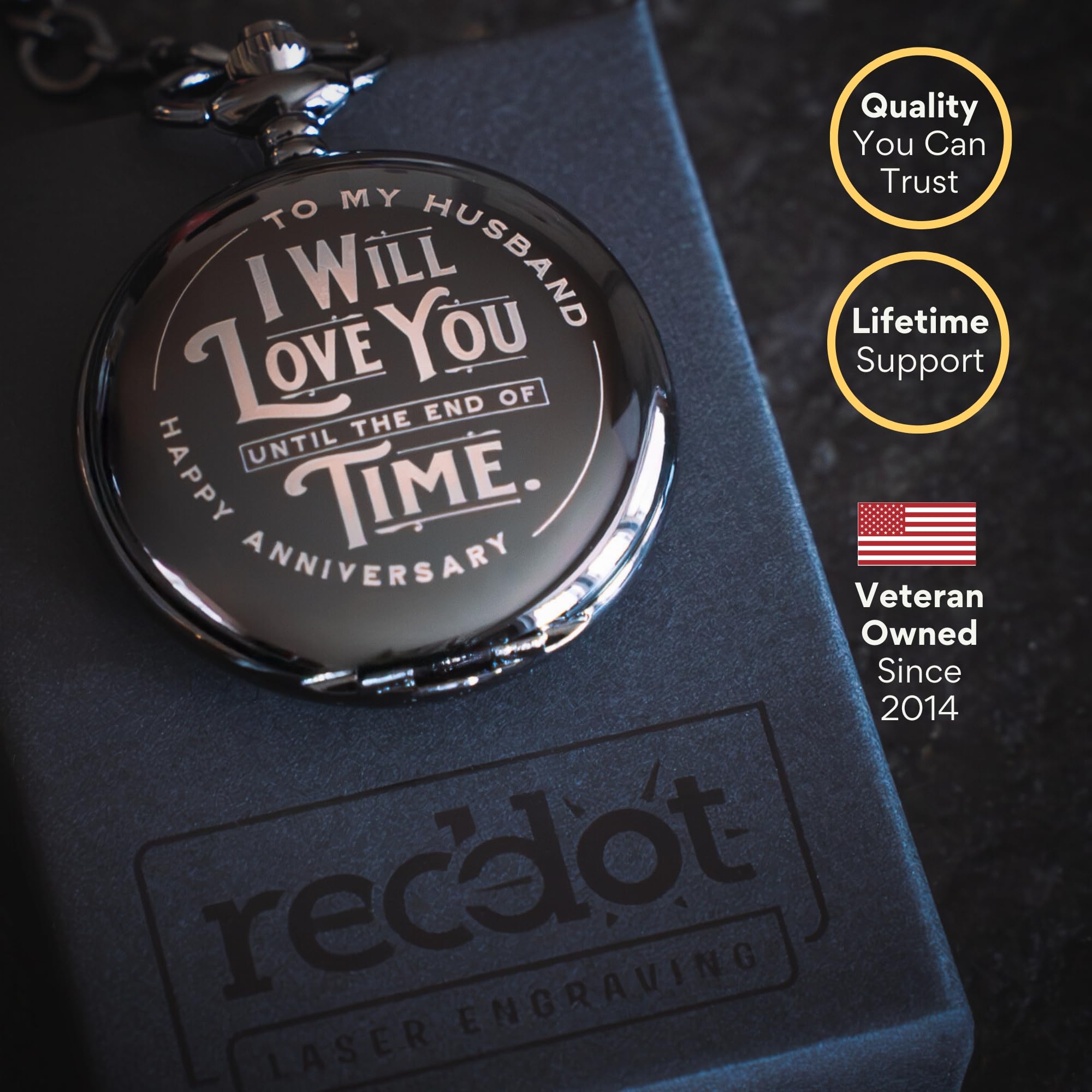 Red Dot Laser Engraving Anniversary Pocket Watch for Husband - Engrave - View 6