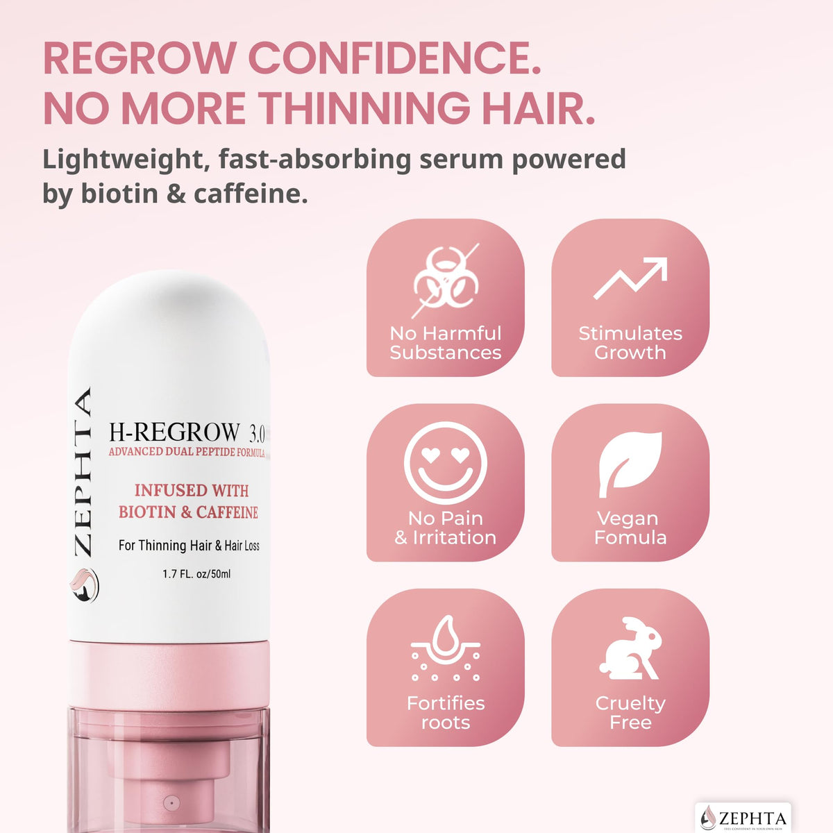 H Regrow Hair Growth Spray With Rice Water Biotin Aloe Vera - ZEPHTA Official Imagery - 4
