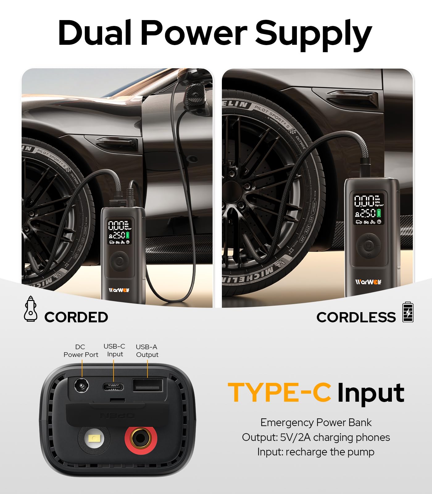 WarWolf 160PSI Tire Inflator Portable Air Compressor, Electric Air Pum - View 7