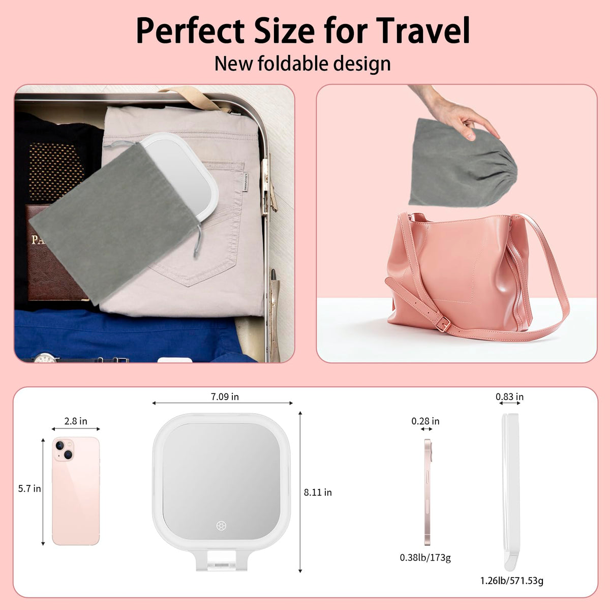 Travel Makeup Mirror with Lights 1X 10X Magnifying Vanity - DESCHEN Official Imagery - 6