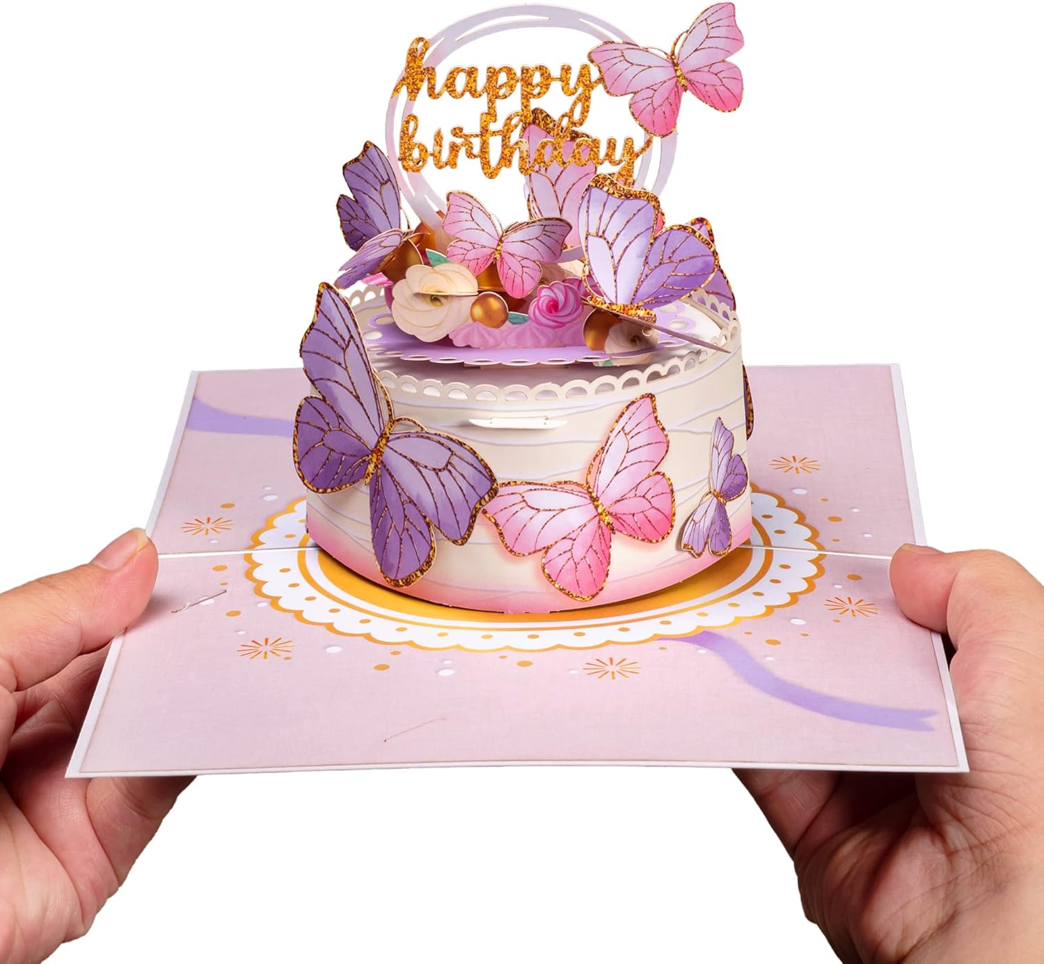 Paper Love 3D butterfly birthday cake pop-up card with colorful paper butterflies, suitable for adults and kids' celebrations