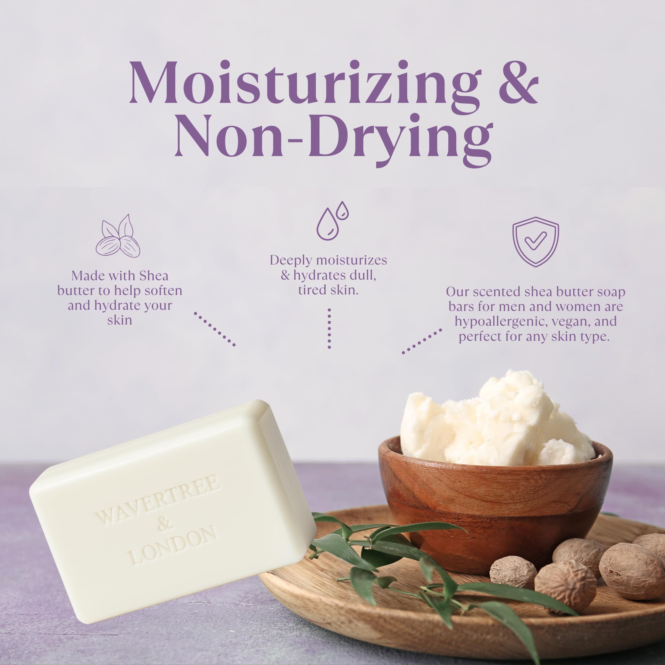 Wavertree & London Lavender Scented Natural Soap Bars (Pack of 2), 7oz Moisturizing French Triple Milled Soap Bars enriched with shea butter - Pure Plant Oil Bath & Body Bar for All Skin Types - Wavertree & London Official Product View 4