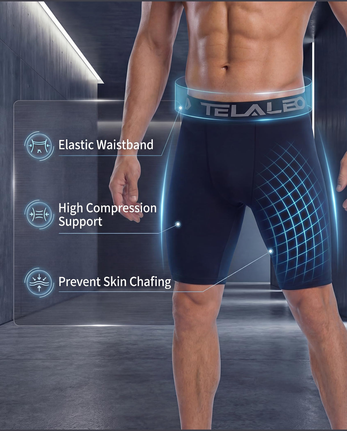 Compression Shorts Men Spandex Athletic Underwear Boxer - TELALEO Official Imagery - 5