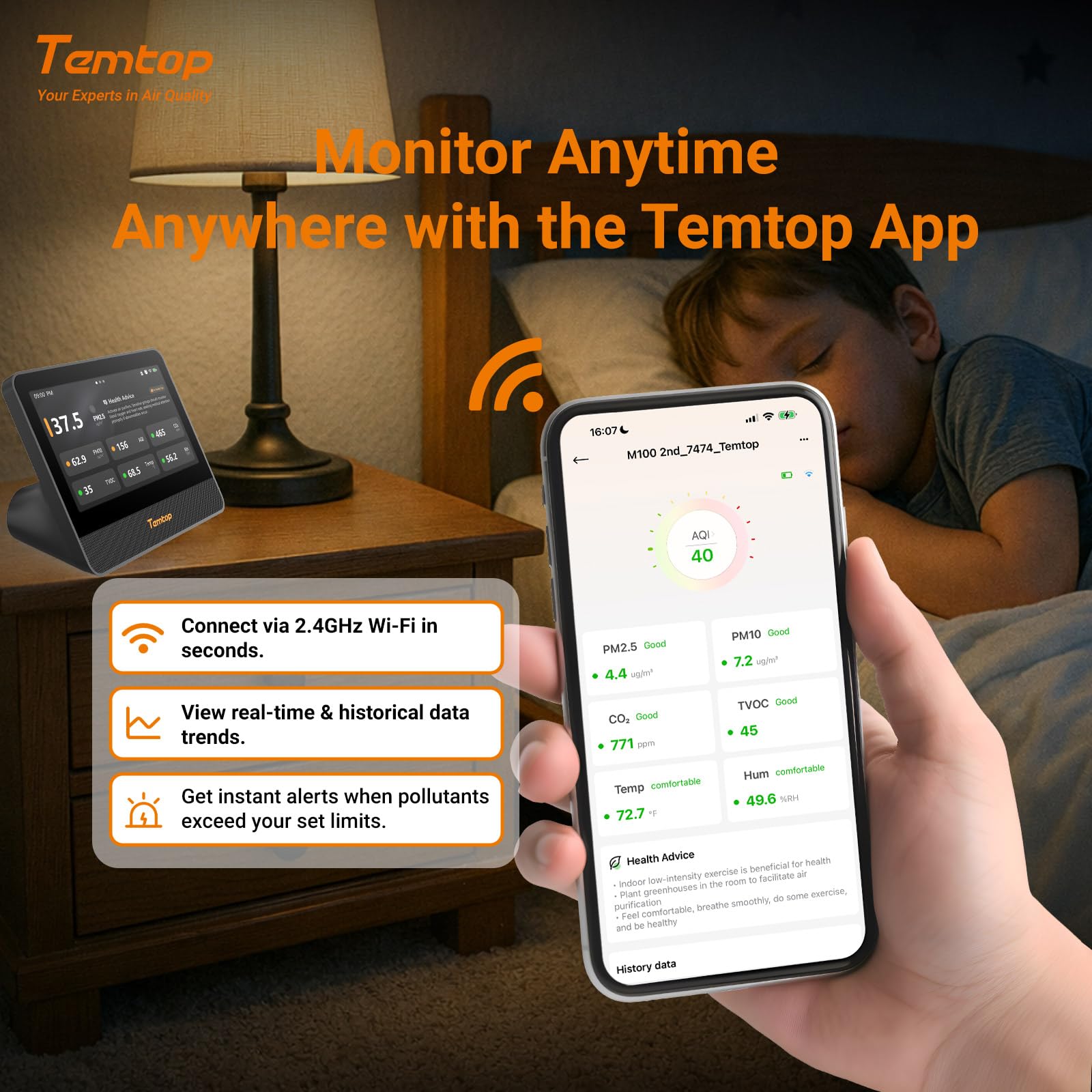 Temtop M100 2nd Gen WiFi Air Quality Monitor 7-in-1