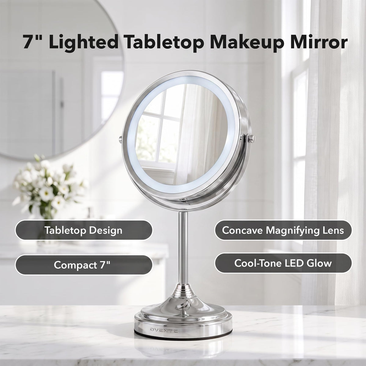 OVENTE 7 Lighted Magnifying Makeup Mirror Polished Chrome - OVENTE Official Imagery - 5