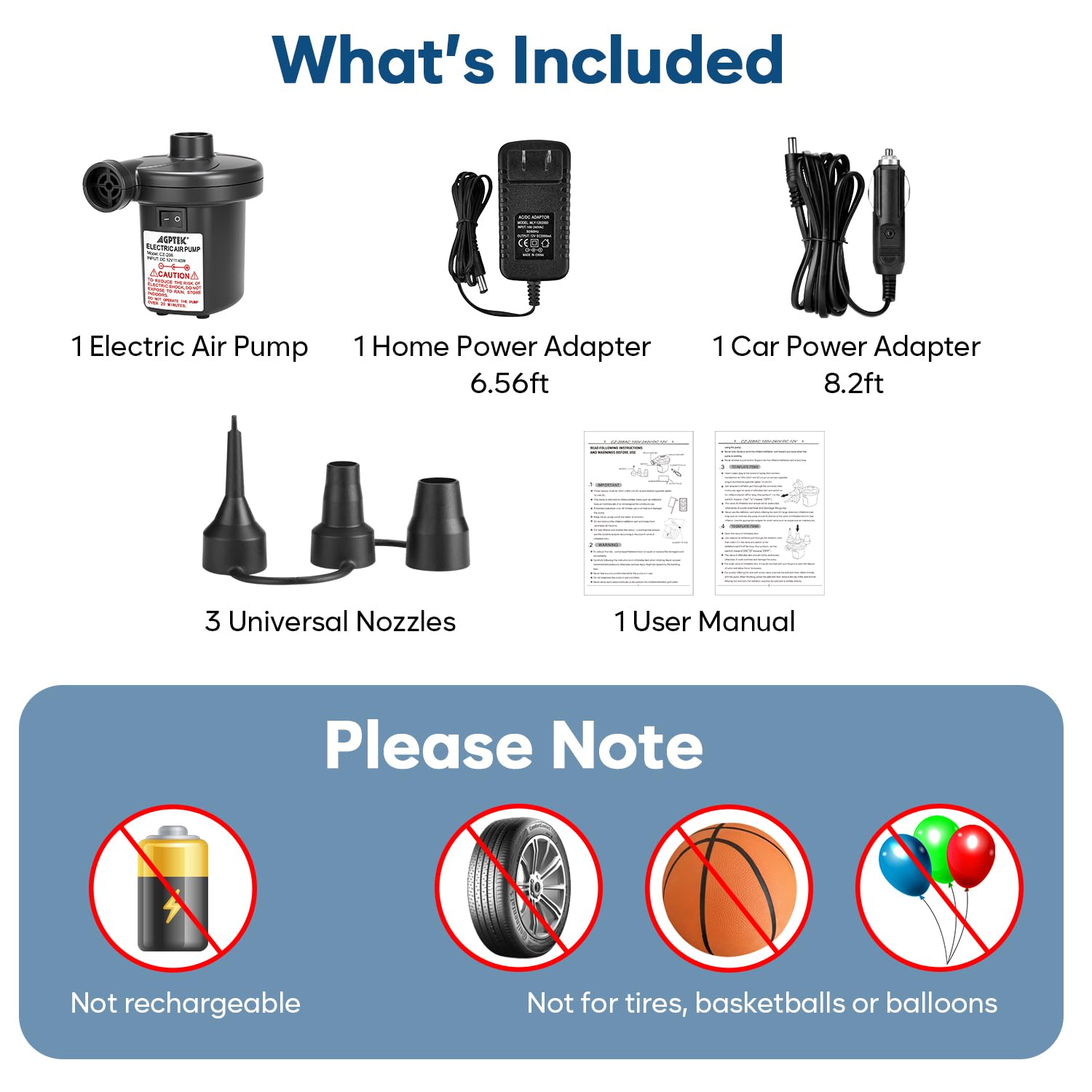 AGPTEK Electric Air Pump for Inflatables,110V AC &12V DC Inflator Defl - View 9