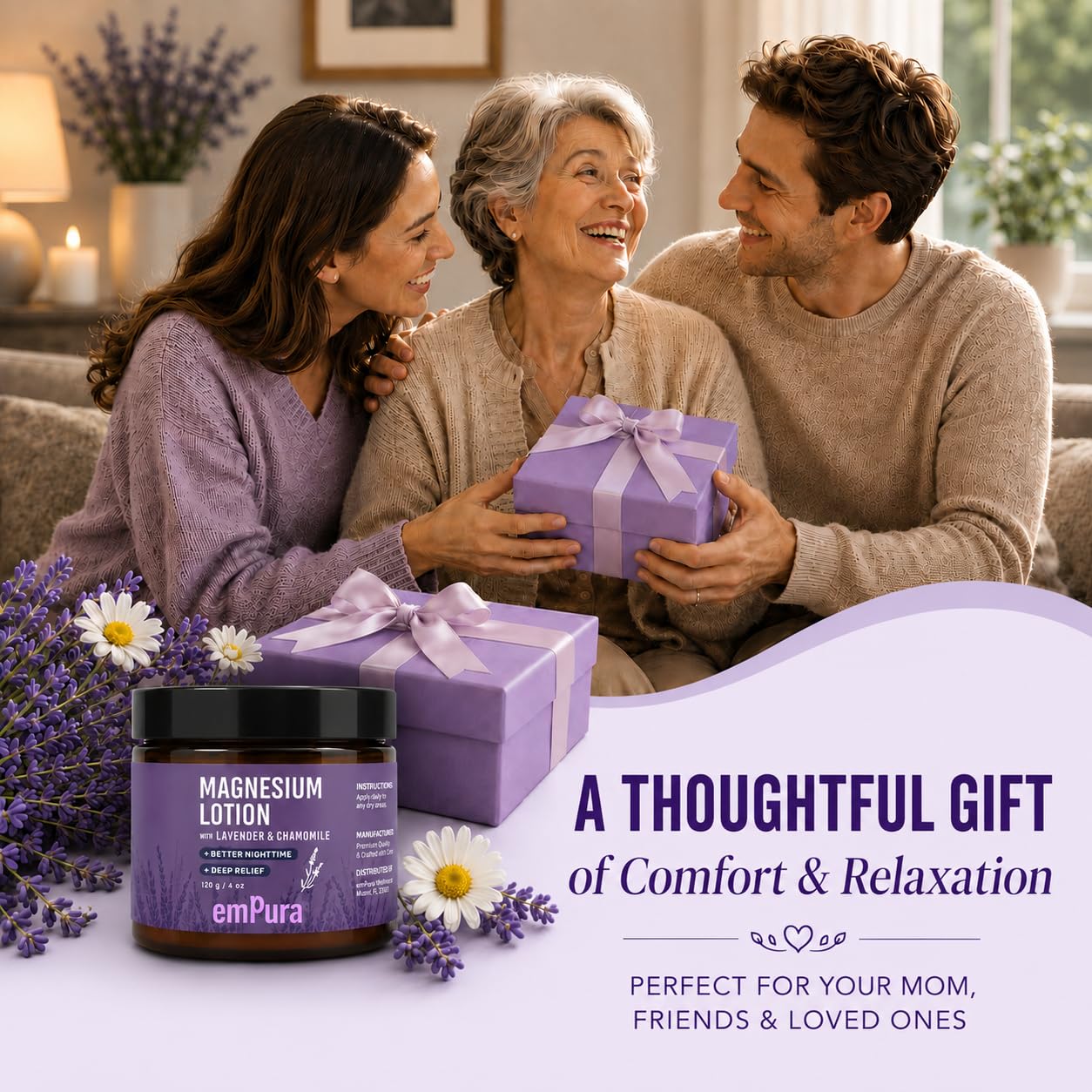 EMPURA Lavender Magnesium Lotion, Relaxing Gifts for Women, 4 Oz