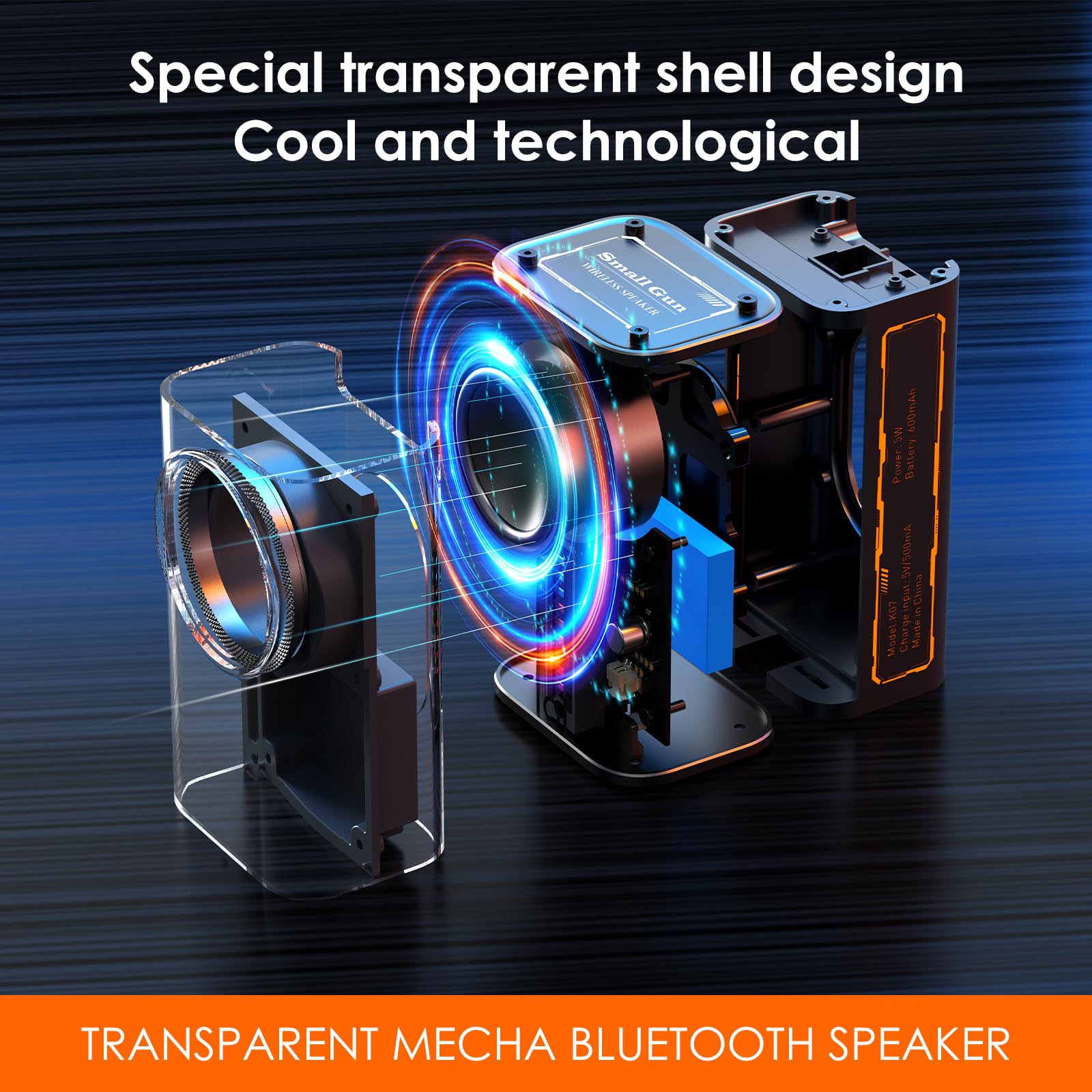 BSZHI Portable Bluetooth Speaker with Lights, Transparent Wireless Mini Bluetoot - BSZHI Official Product View 2