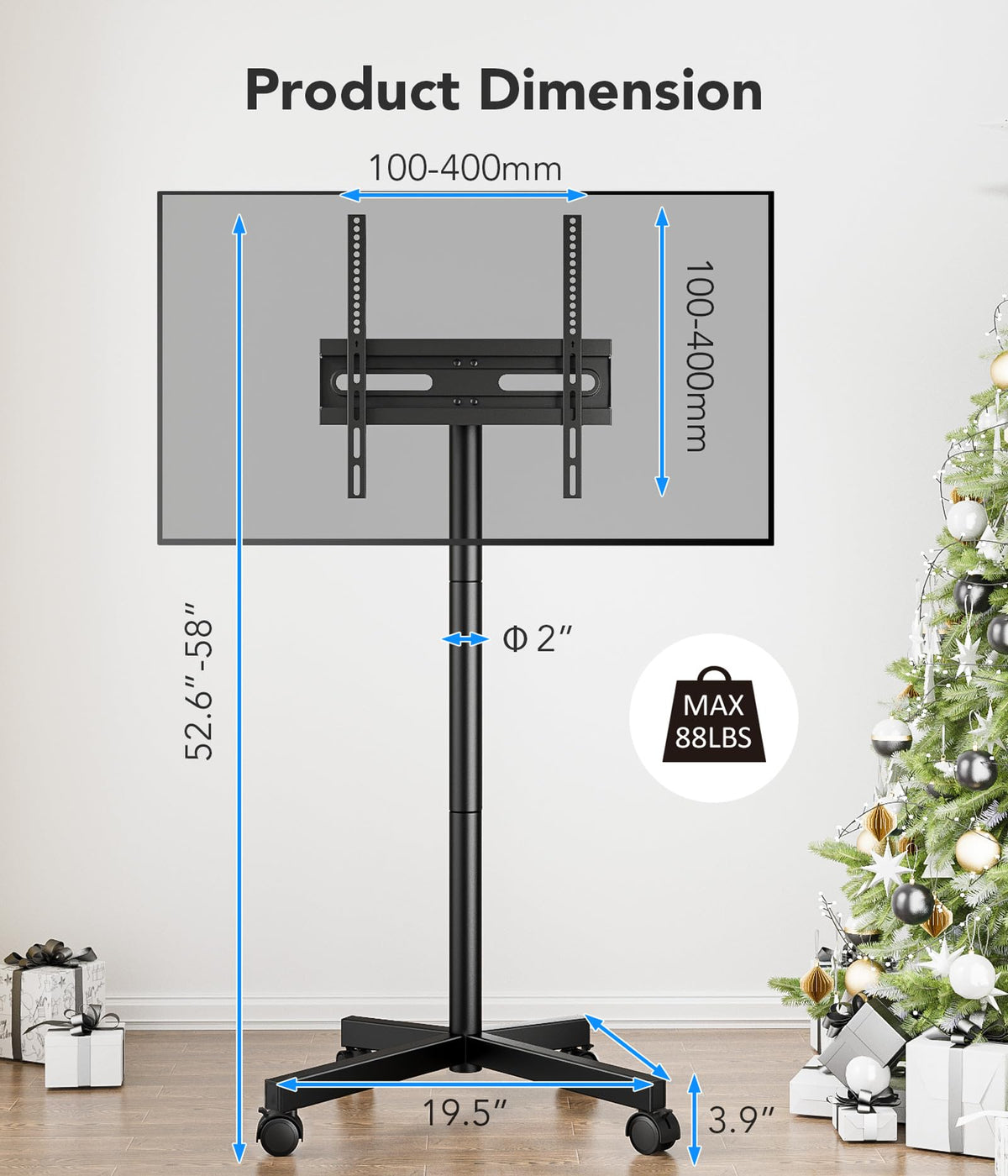 Mobile TV Cart Stand with Wheels for 23 60 tvs Height - AX WABER Official Imagery - 3