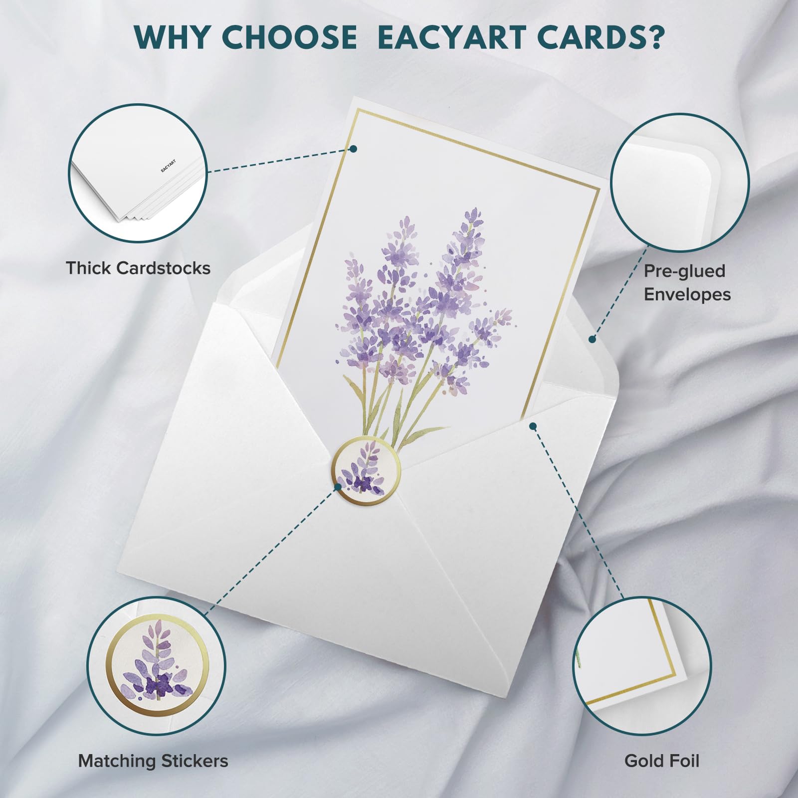 Blank Cards 30-Pack Gold Foil Floral Note Cards with Envelopes