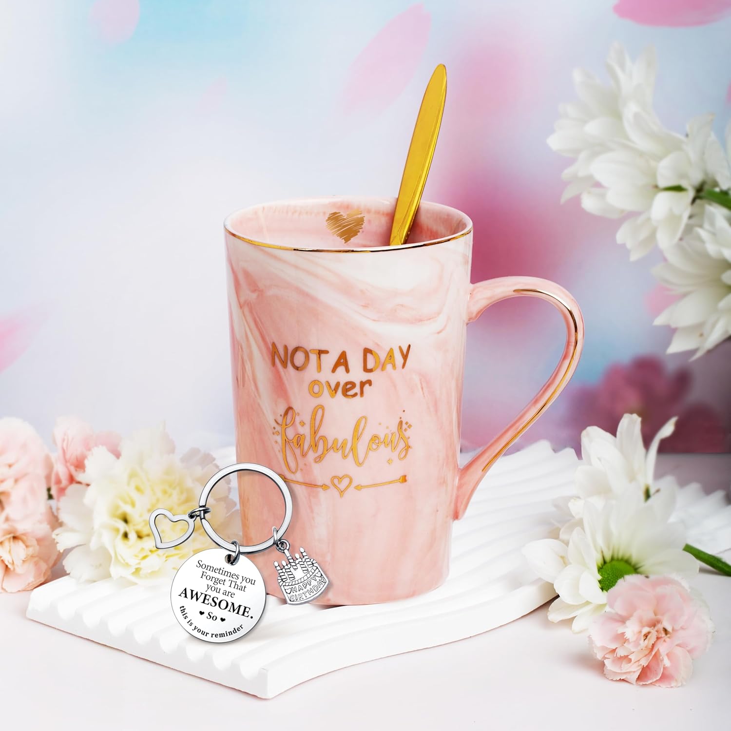 Jumway Not A Day Over Fabulous Mug gift set for women, featuring a humorous birthday mug with vibrant design.