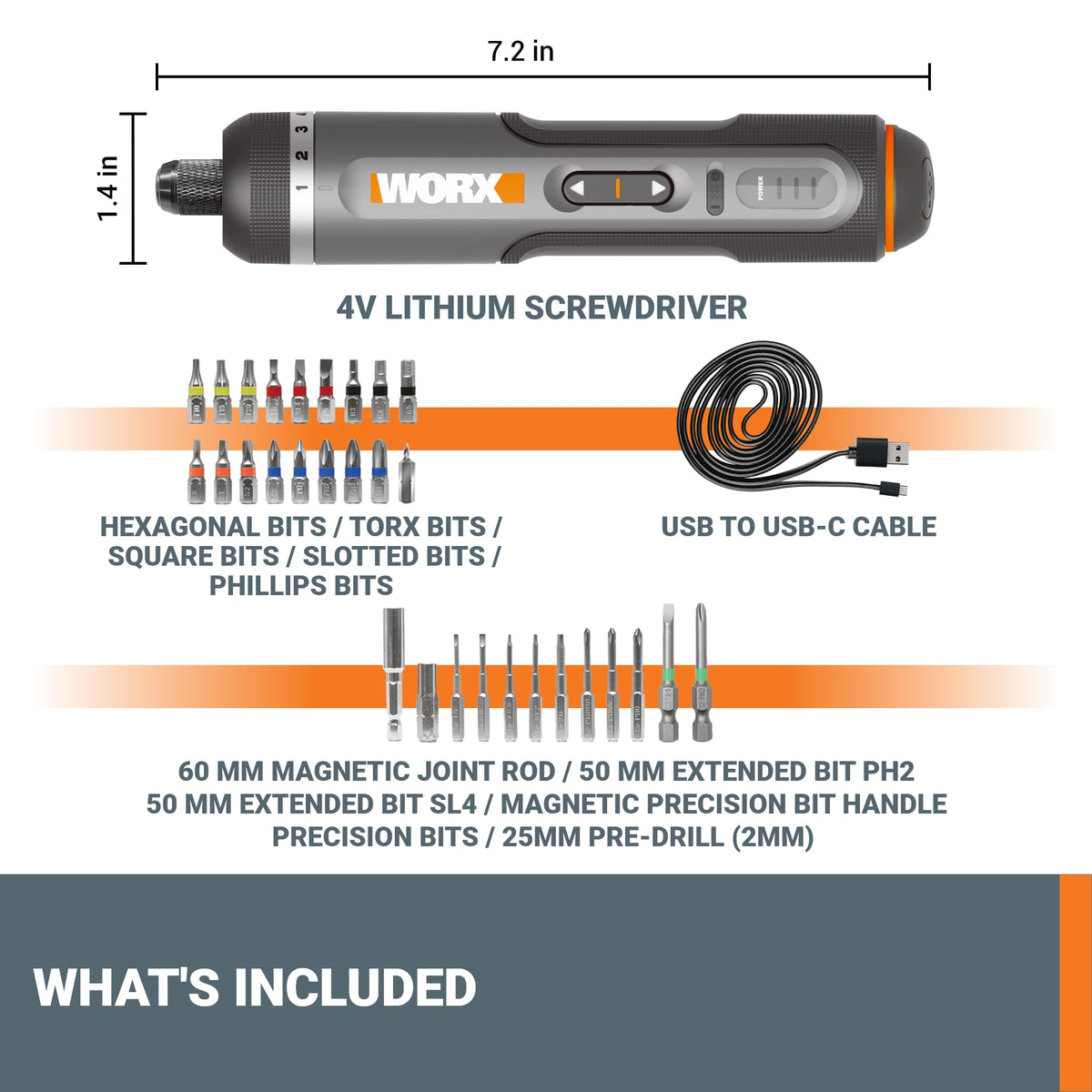 WORX Cordless Screwdriver 4V 30 Piece Accessory Kit WX242L - Premium Selection Official Imagery - 3