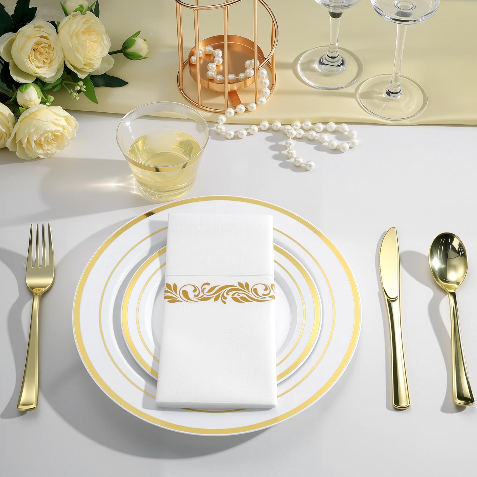Goodluck 400 PCS Gold Plastic Silverware with Pocket Napkins for - Goodluck Official Product View 6