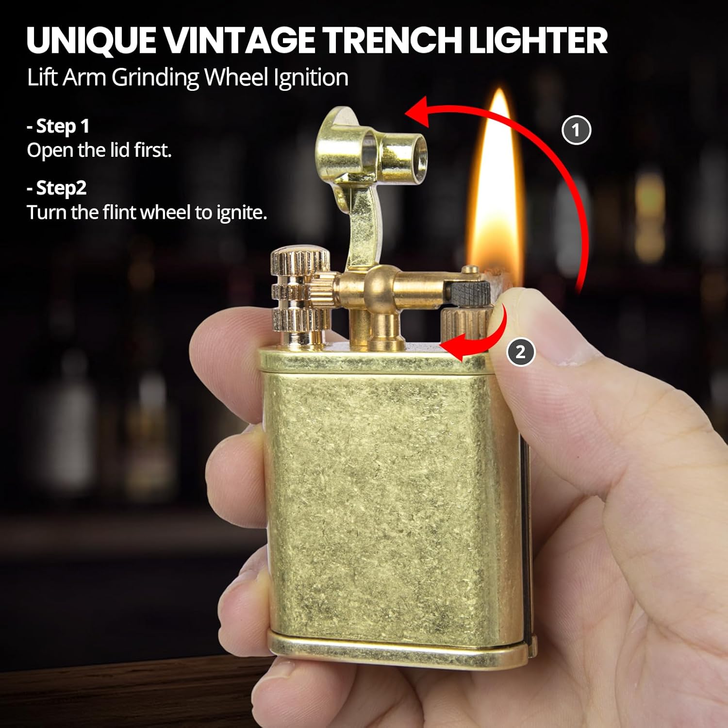 Vintage Choicedc trench lighter with metal body and permanent match feature, showcasing a unique, cool pipe-shaped design.