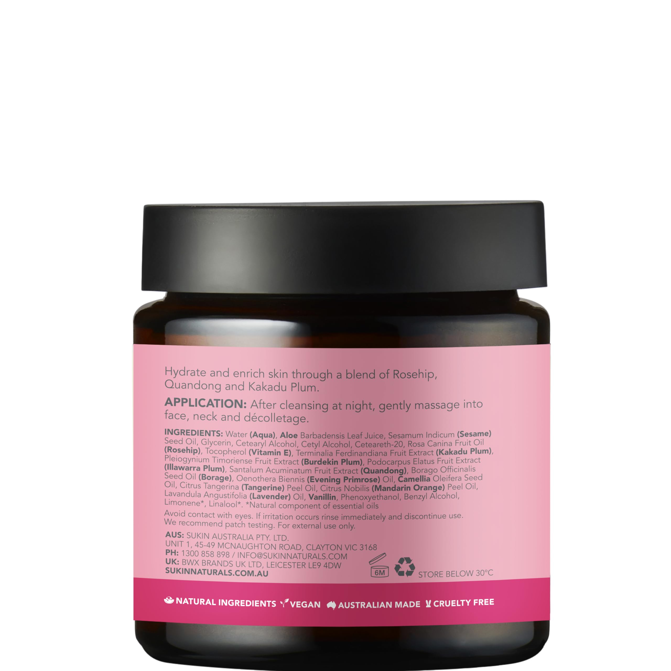 sukin Rosehip Enriching Night Cream for Women - 4.06 oz Cream