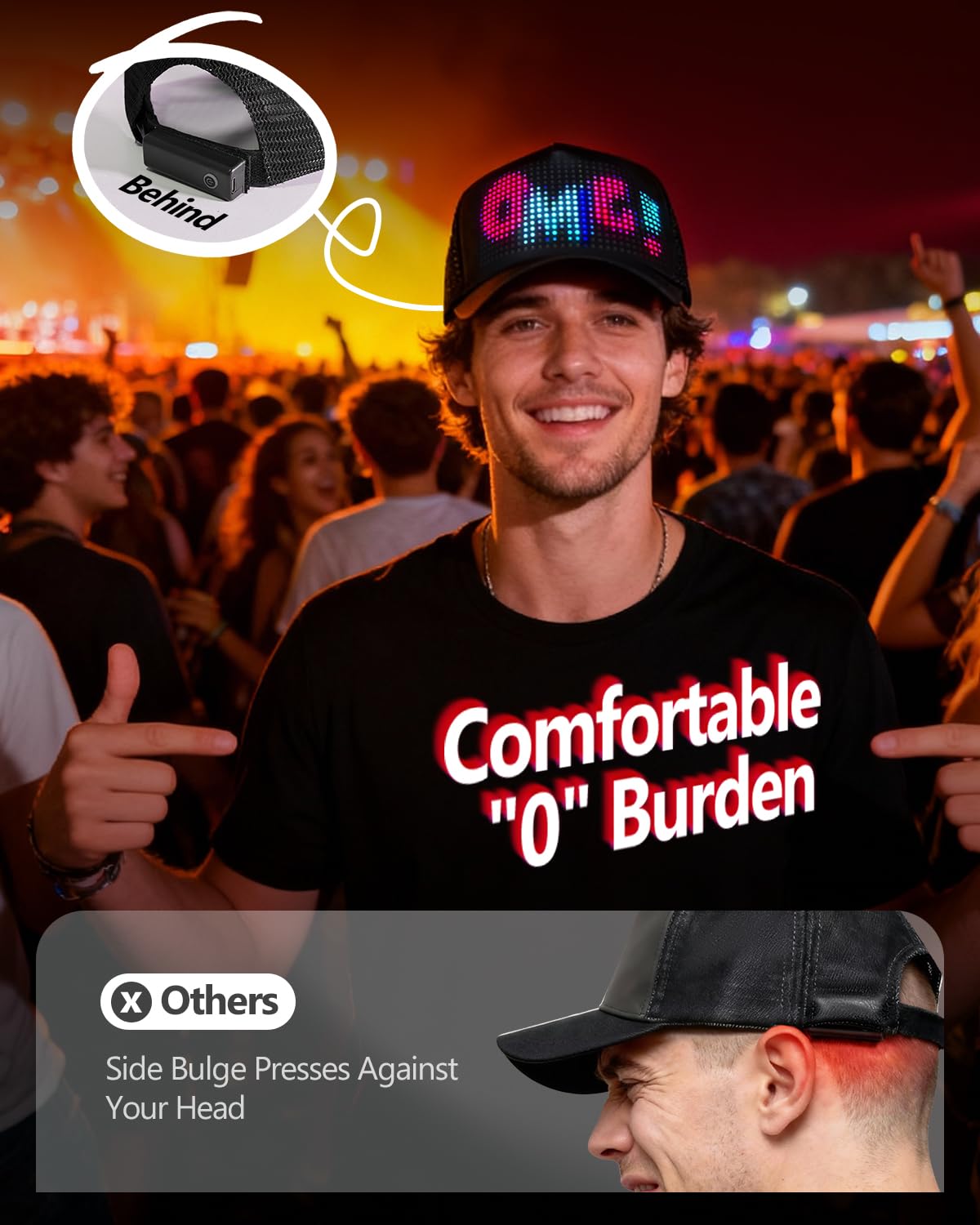Programmable LED Hat Bluetooth App Control Custom Text Smart - JDVOOTD Official Imagery - 5