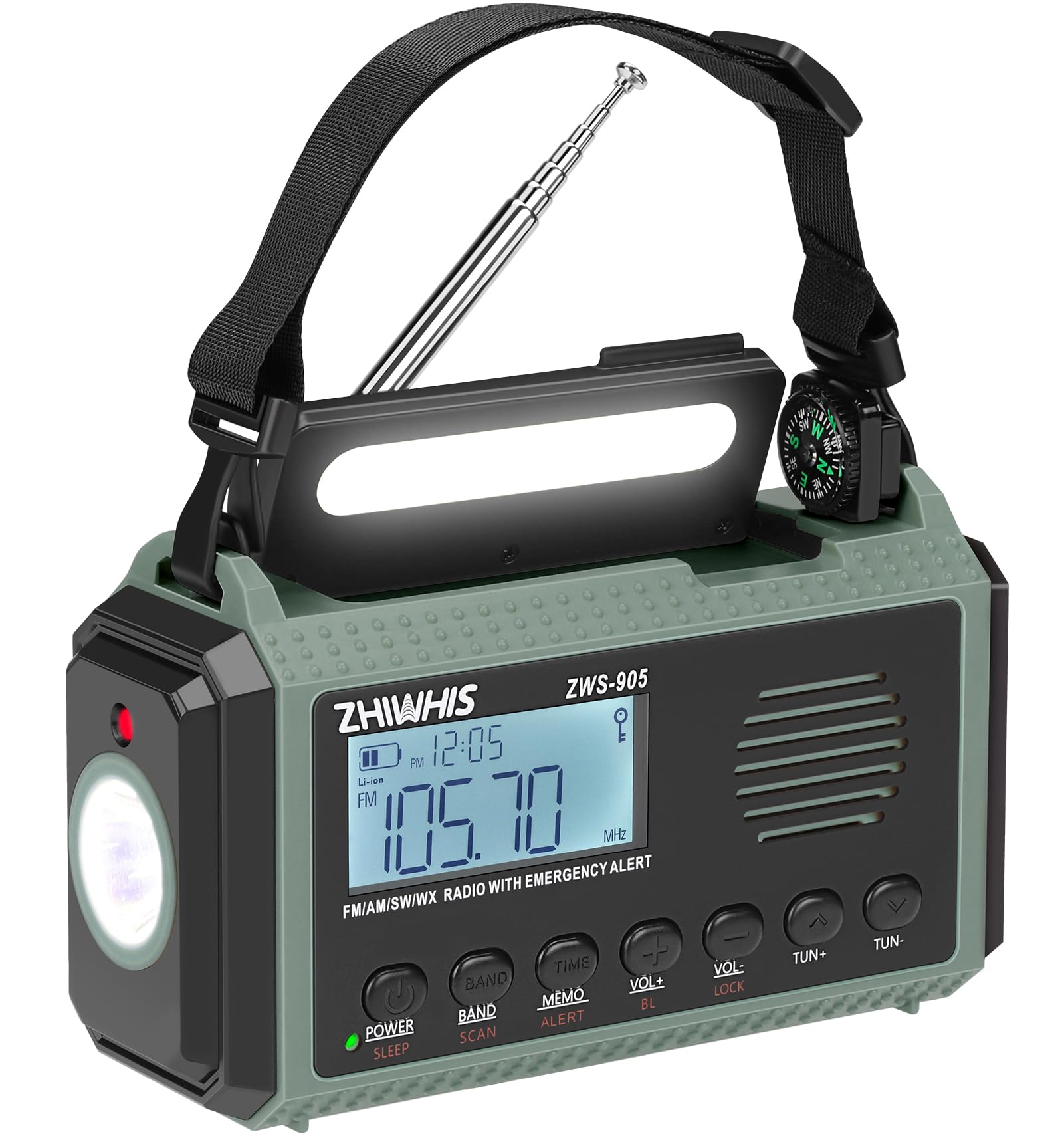 ZHIWHIS Emergency Radio with Auto NOAA Alerts, 10000mAh AM FM SW by ZHIWHIS - Angle View 1