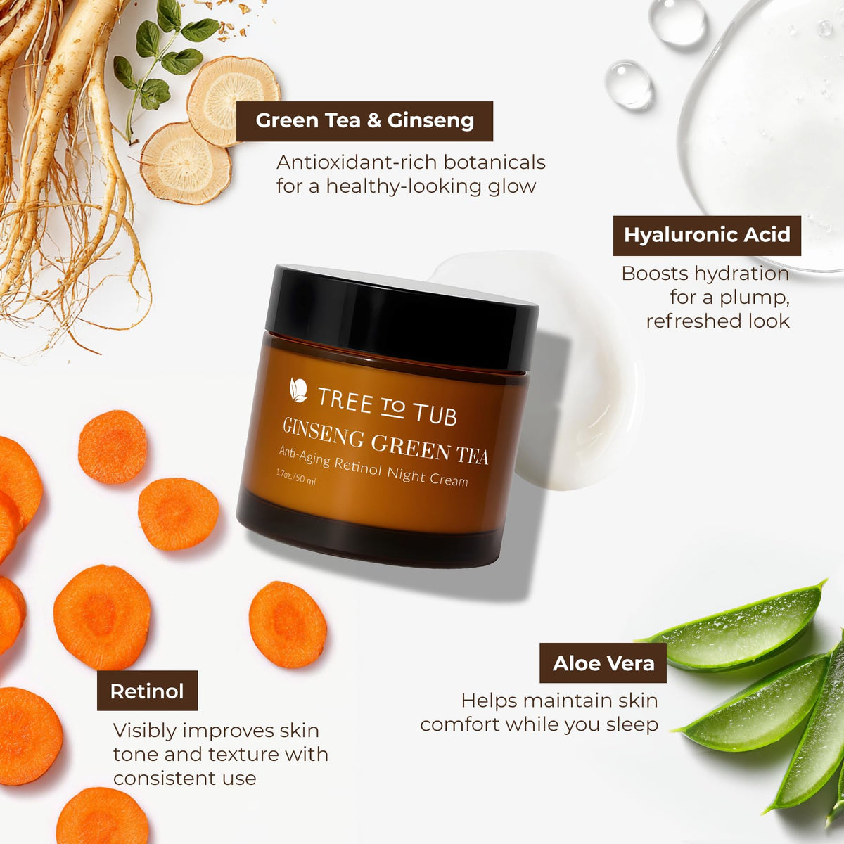 Tree To Tub Ginseng Green Tea Retinol Night Cream for Fine - Tree To Tub Official Imagery - 6