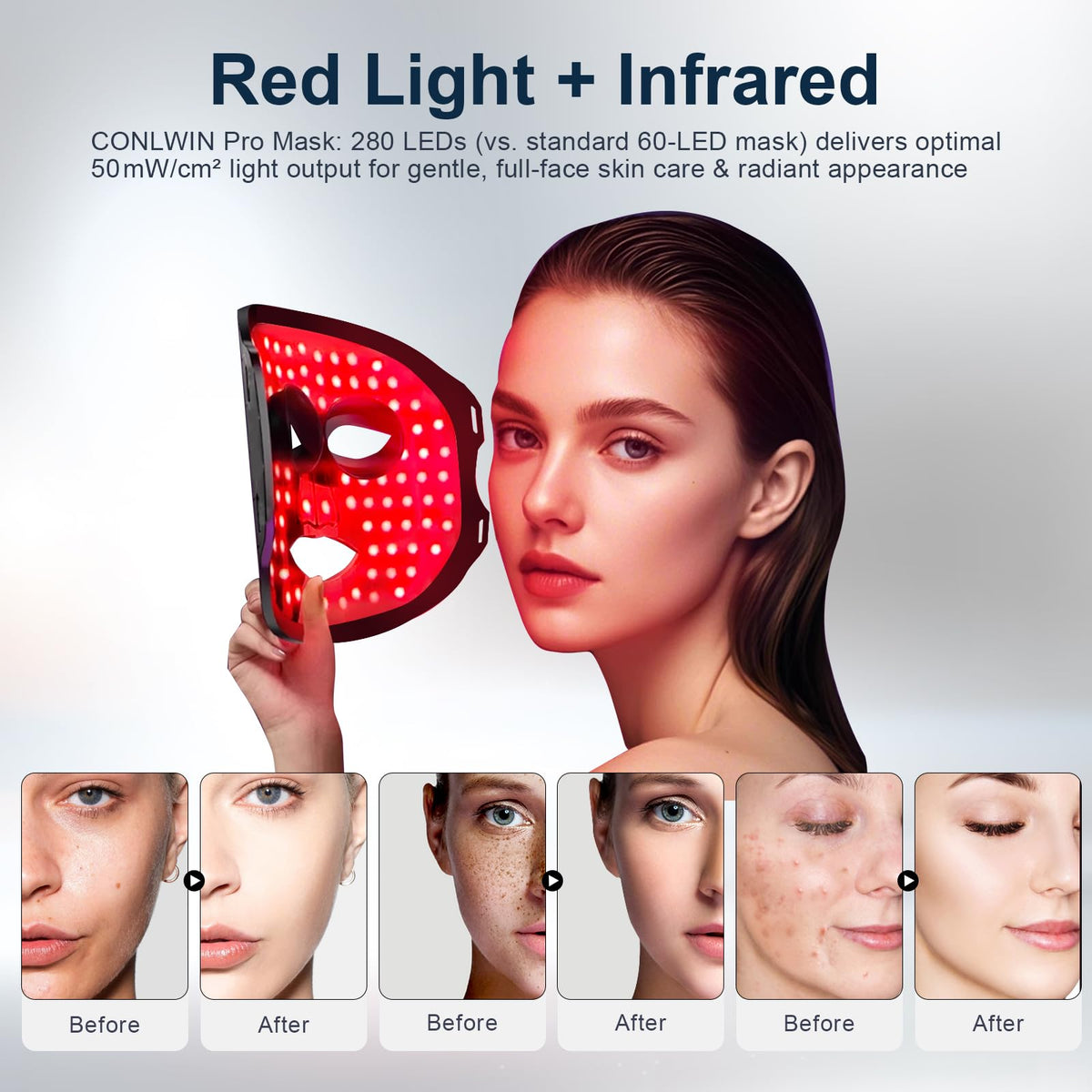 Red Light Therapy Mask for Face 0 3 lbs Ultra Light Model RB - CONLWIN Official Imagery - 5