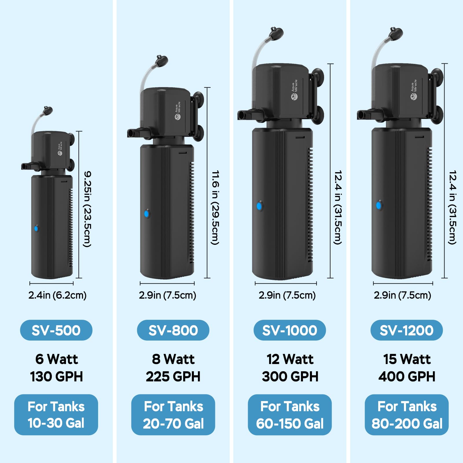 AquaMiracle Fish Tank Filter with Timer & Filter Sponge, 130GPH U - AquaMiracle Official Product View 9