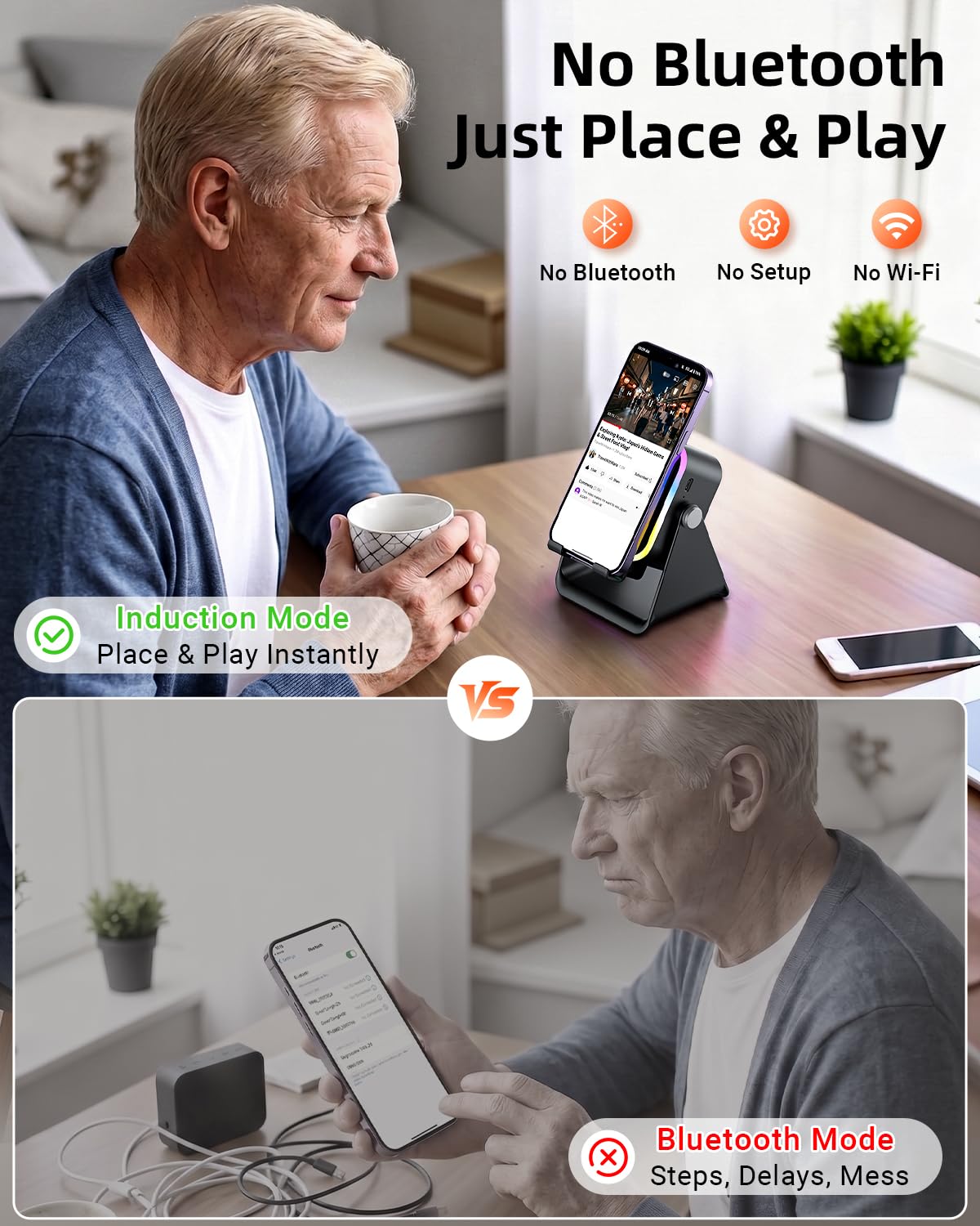 Oresoc Induction Speaker 5-in-1 Wireless Bluetooth Audio for iPho - Oresoc Official Product View 3